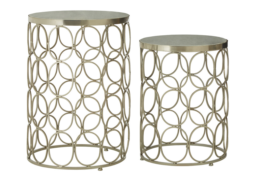 2x Templar Beistelltisch Eisen Marmor Gold