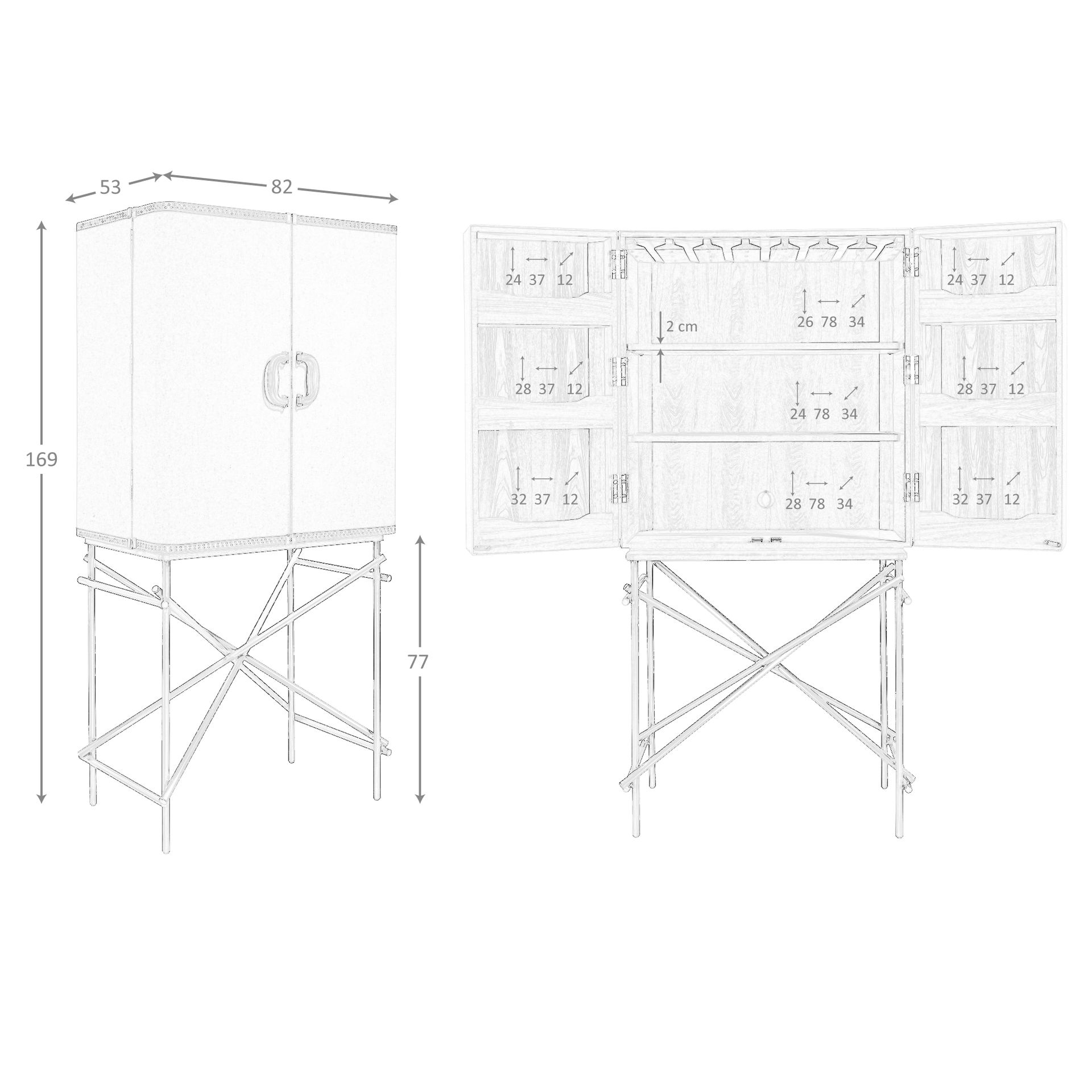 Sideboard aus Stoff und Walnussholz 3272