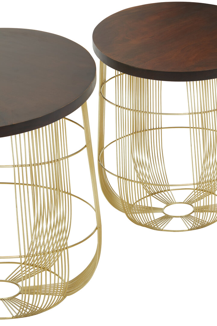 2x Agra Round Side Table Mango Wood Brass