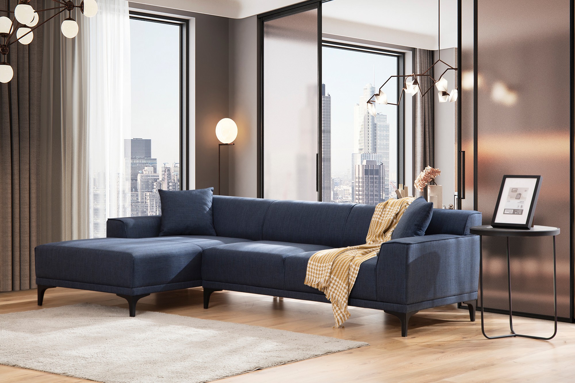 Modernes Sofa Récamiere Links Blau