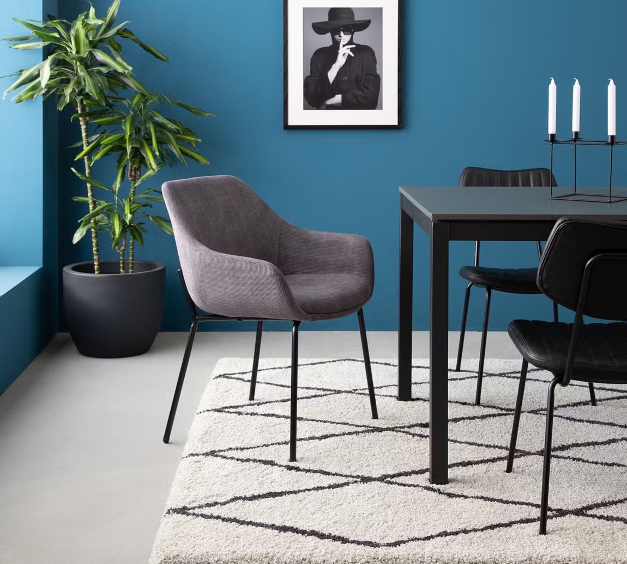 Richville Polsterstuhl Metall Cord Grau Schwarz