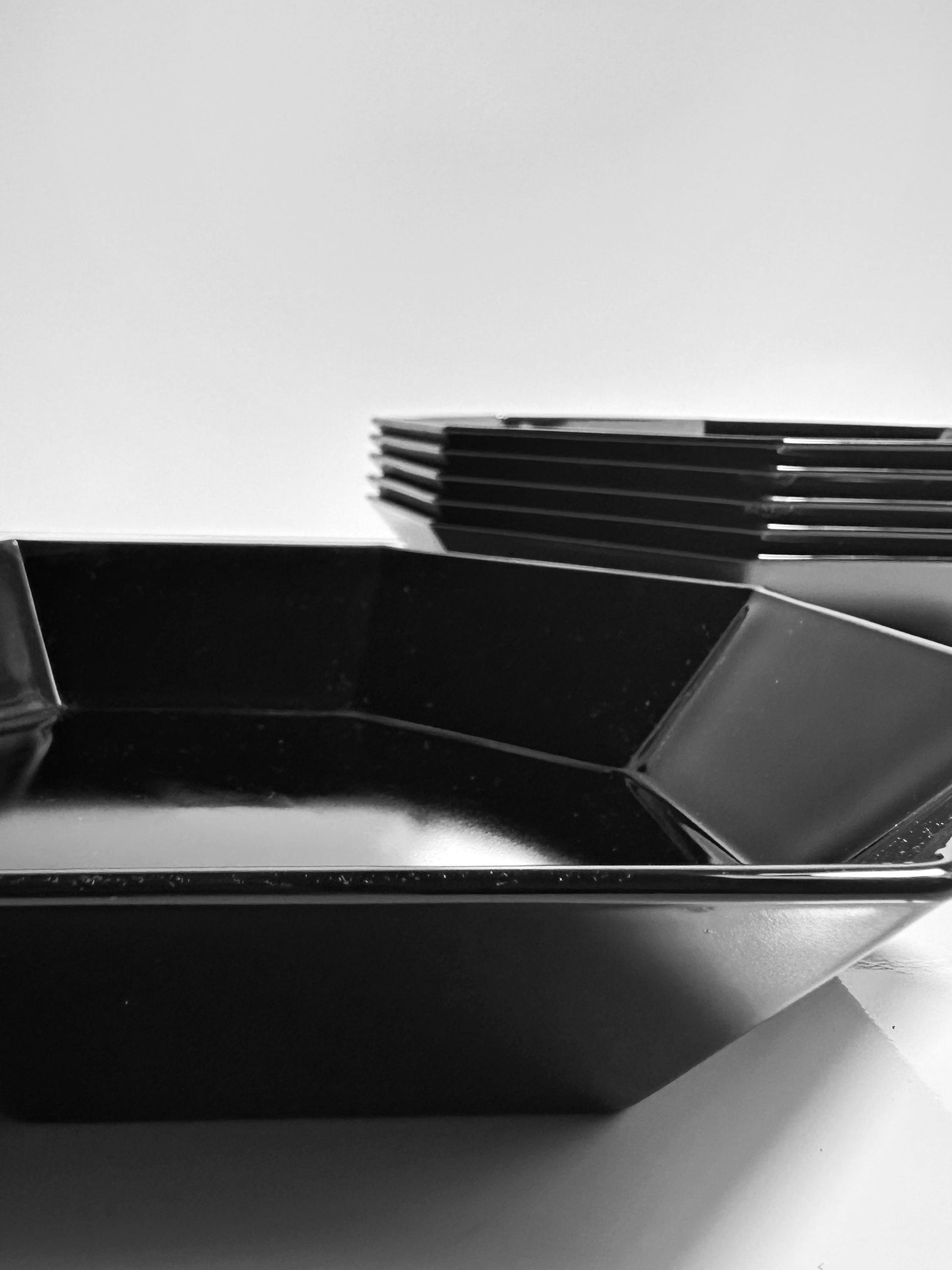 6x Octime Suppenteller Glas Schwarz 1980er Jahre