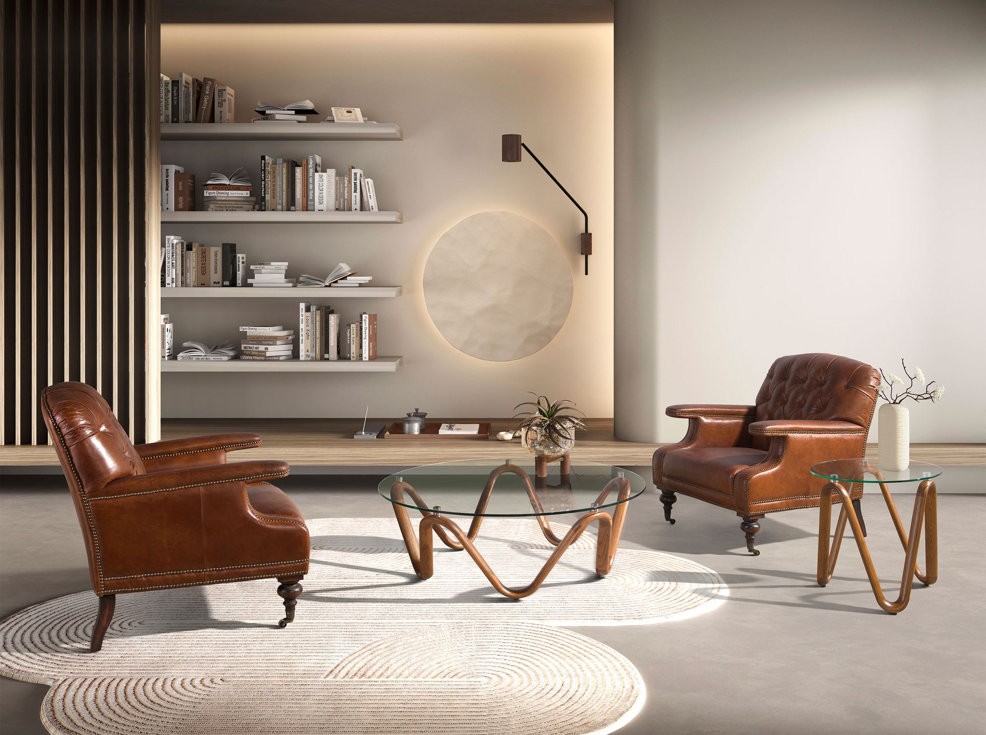 Runder Beistelltisch Glas Nussbaum