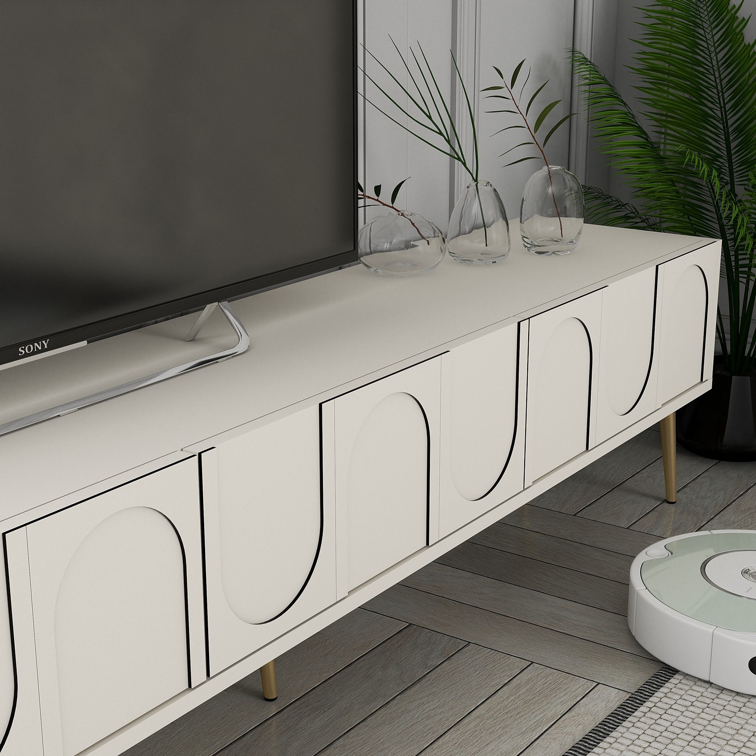 Lyon 43 TV Cabinet Wood Veneer Cream Gold