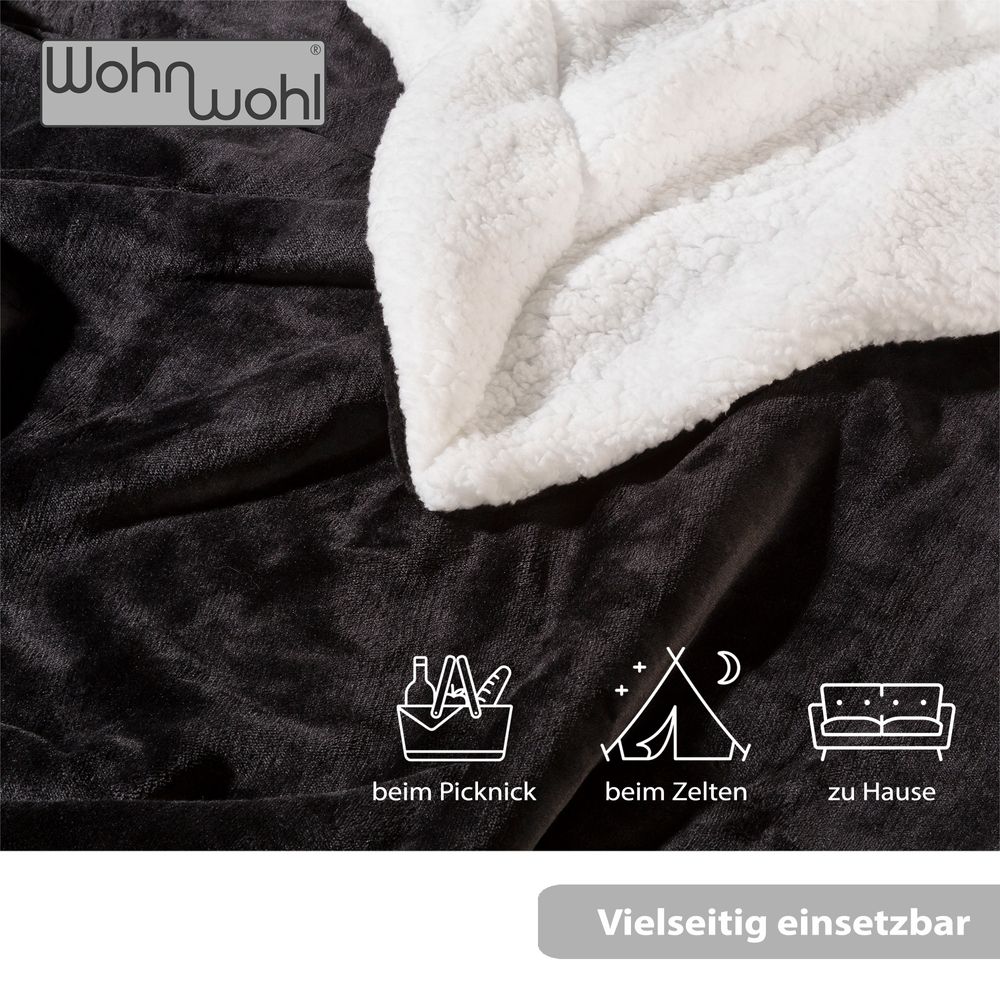 Wohndecke Sherpa Schwarz-Weiß