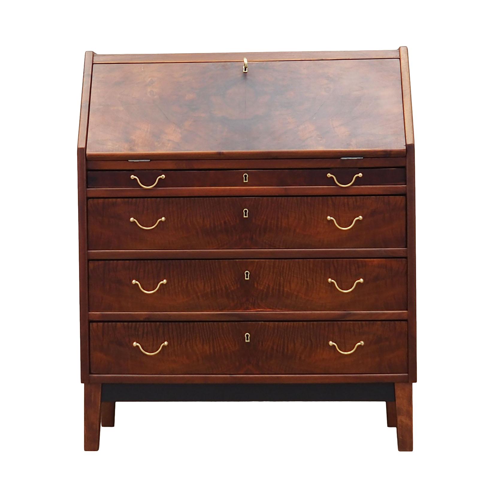 Vintage secretary desk, walnut wood, brown, 1960s