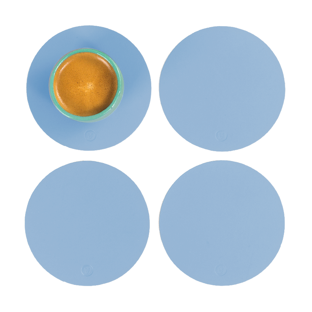 4x Coasters Round 100% Recycled Leather Light Blue