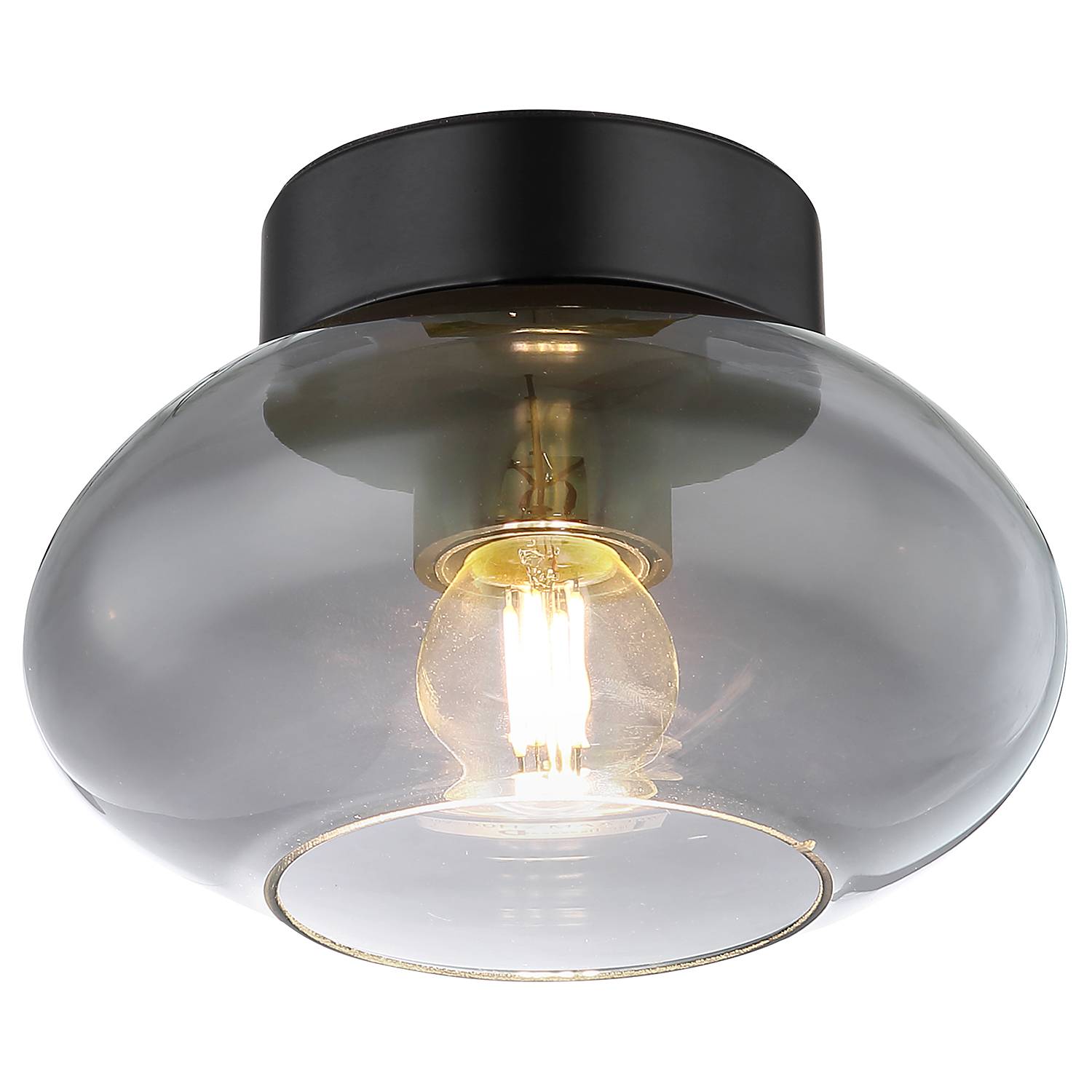 1-Flammig Shaun Deckenleuchte Rauchglas Eisen Schwarz 