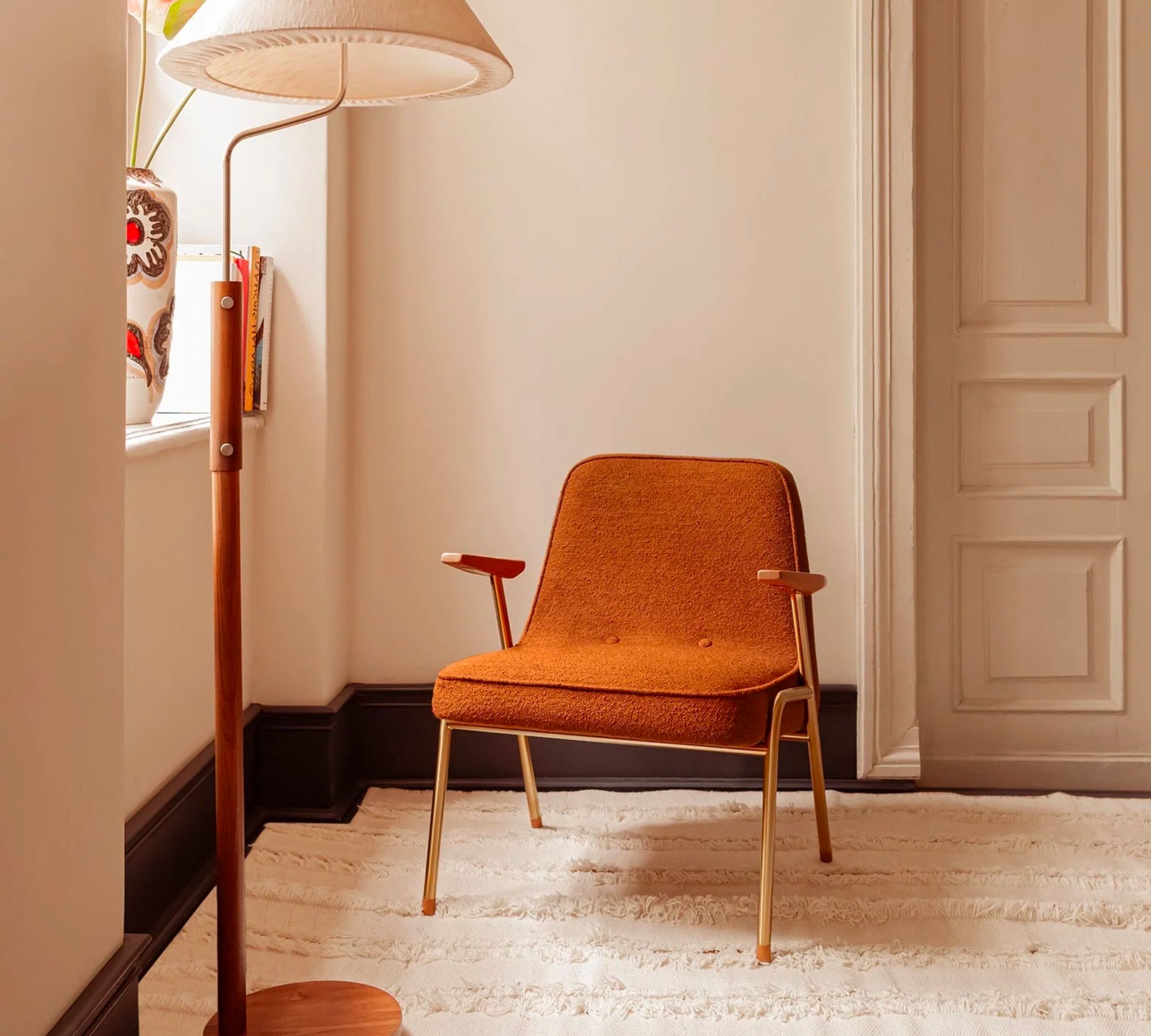 366 Sessel Holz Bouclé Weiß