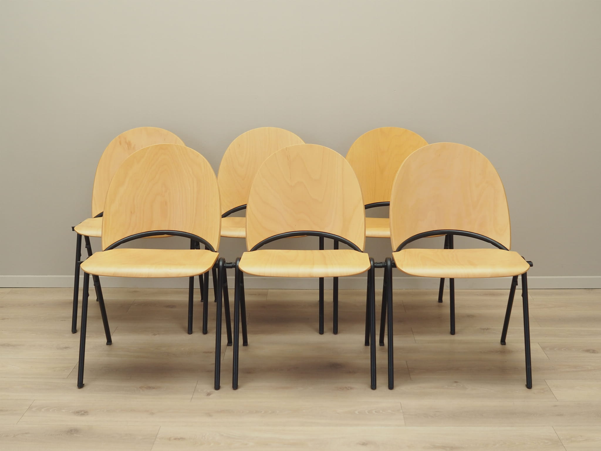 6x Vintage Chair Wood Metal Brown 1970s