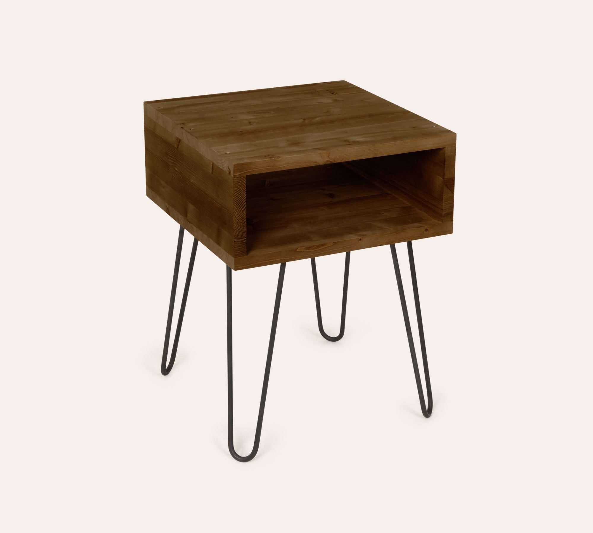 Hairpin Nachttisch Holz Metall Nussbaum