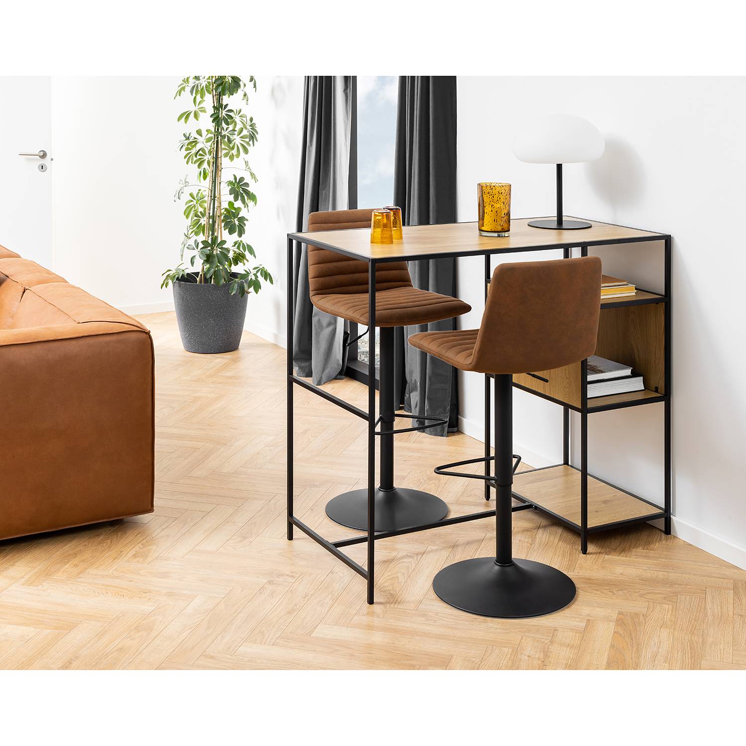 Kimmy Barstuhl 2er-Set Cognac