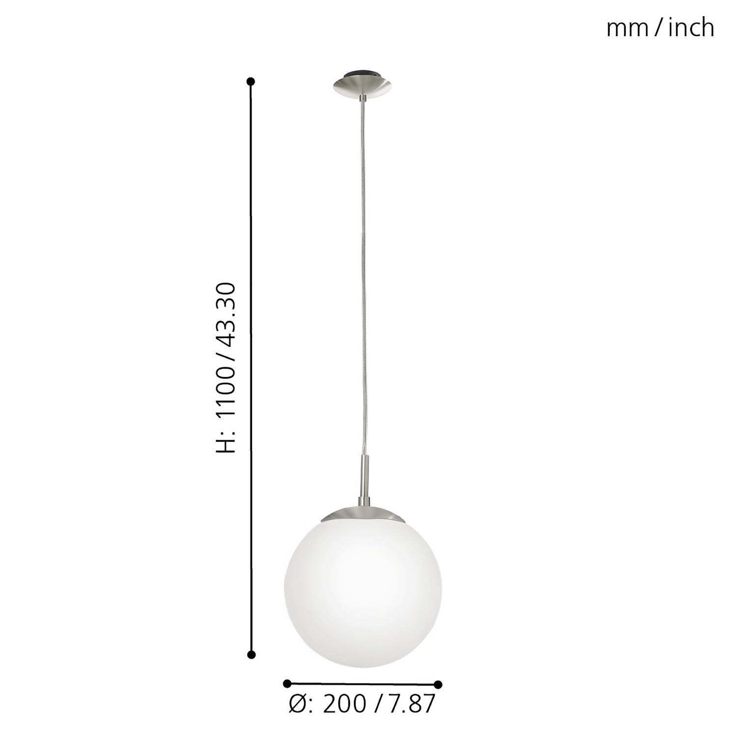 Rondo Pendelleuchte Opalglas 1-Flammig Silber Ø 20cm