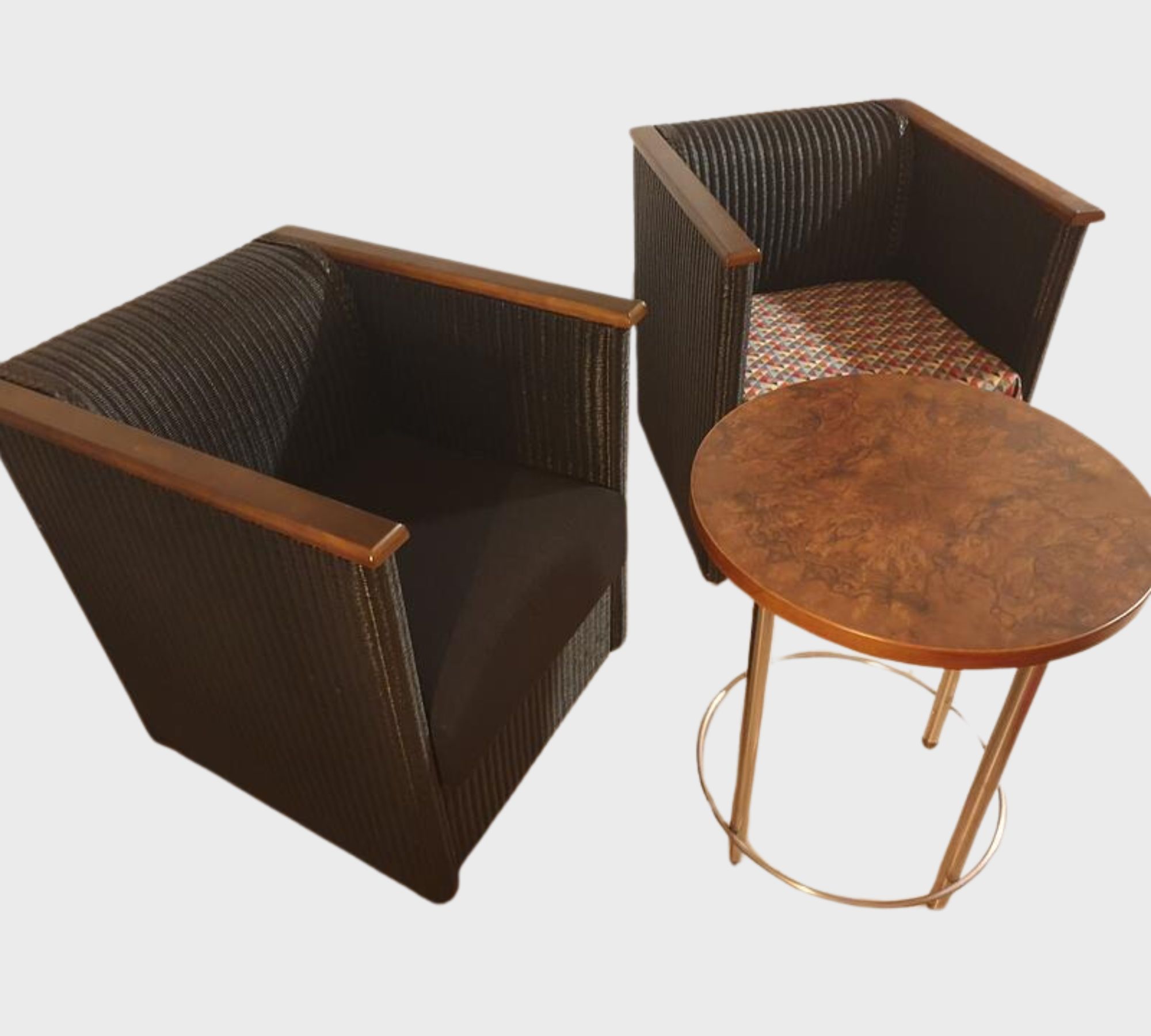 2x Sessel & Beistelltisch Rattan Schwarz