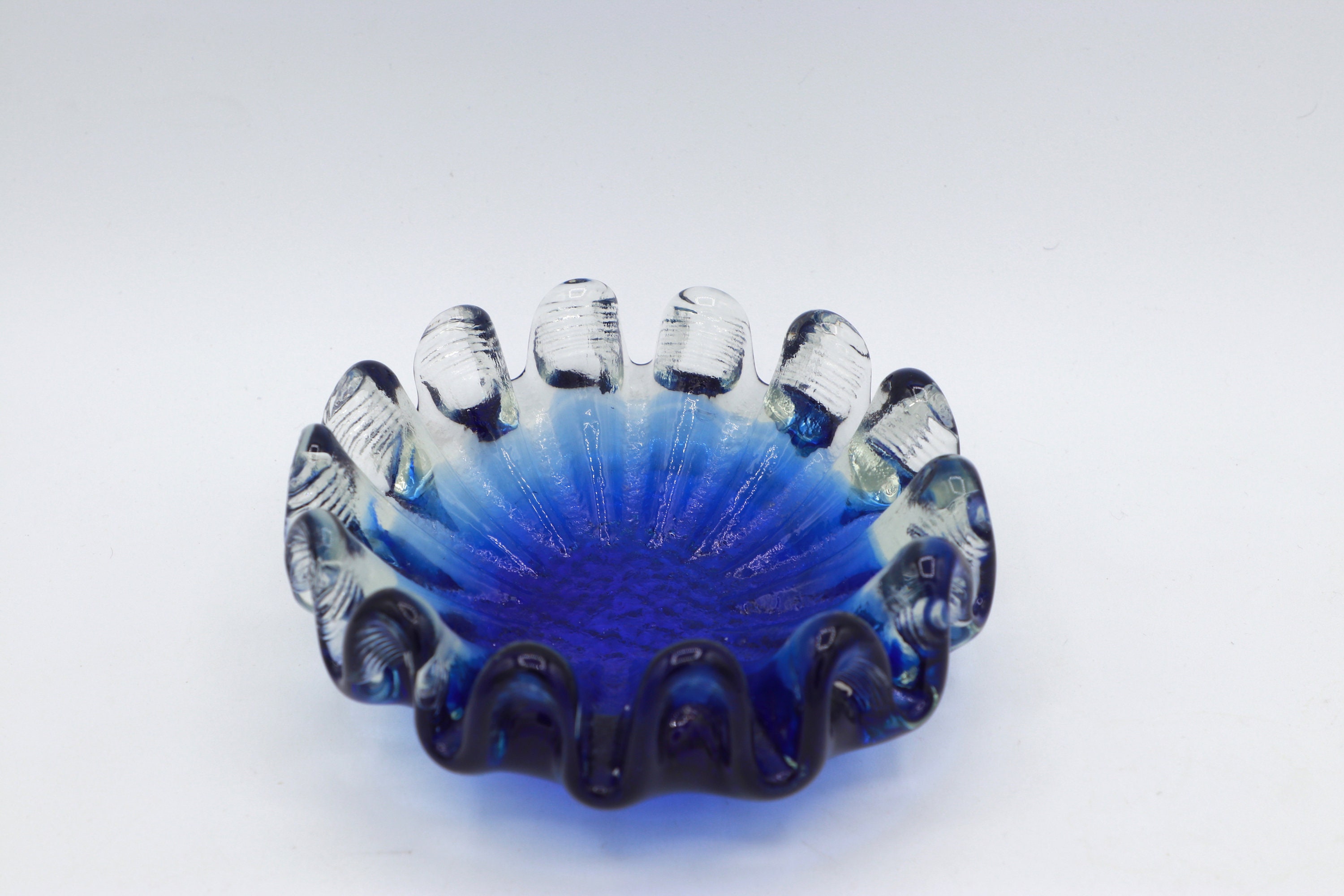 Vintage Aschenbecher Glas Blau 1970er Jahre