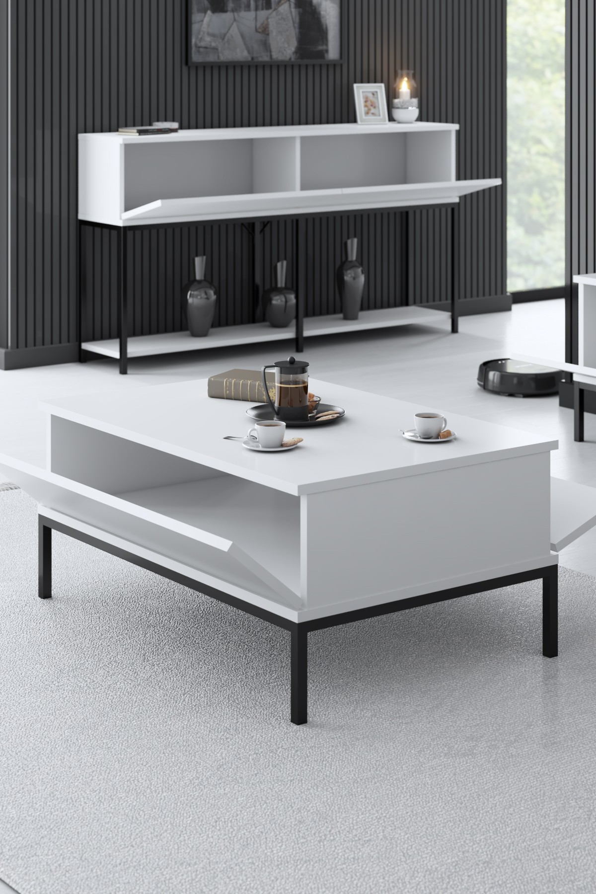 Lord Coffee Table Wood Veneer Black White