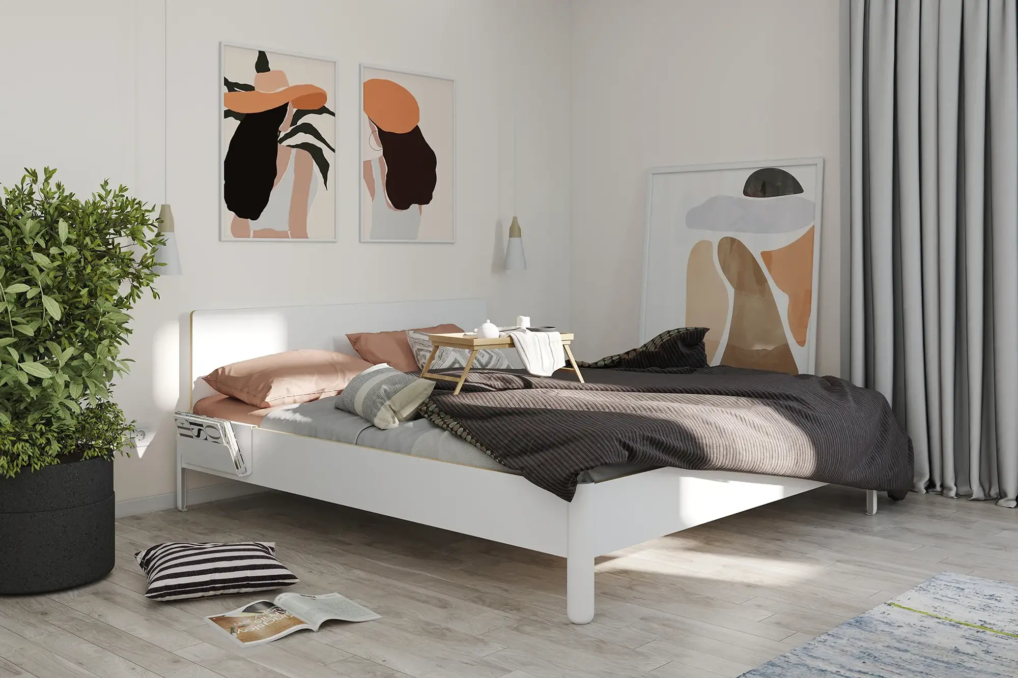 Nait Bett (inkl. 2 Lattenroste) Holz Weiß