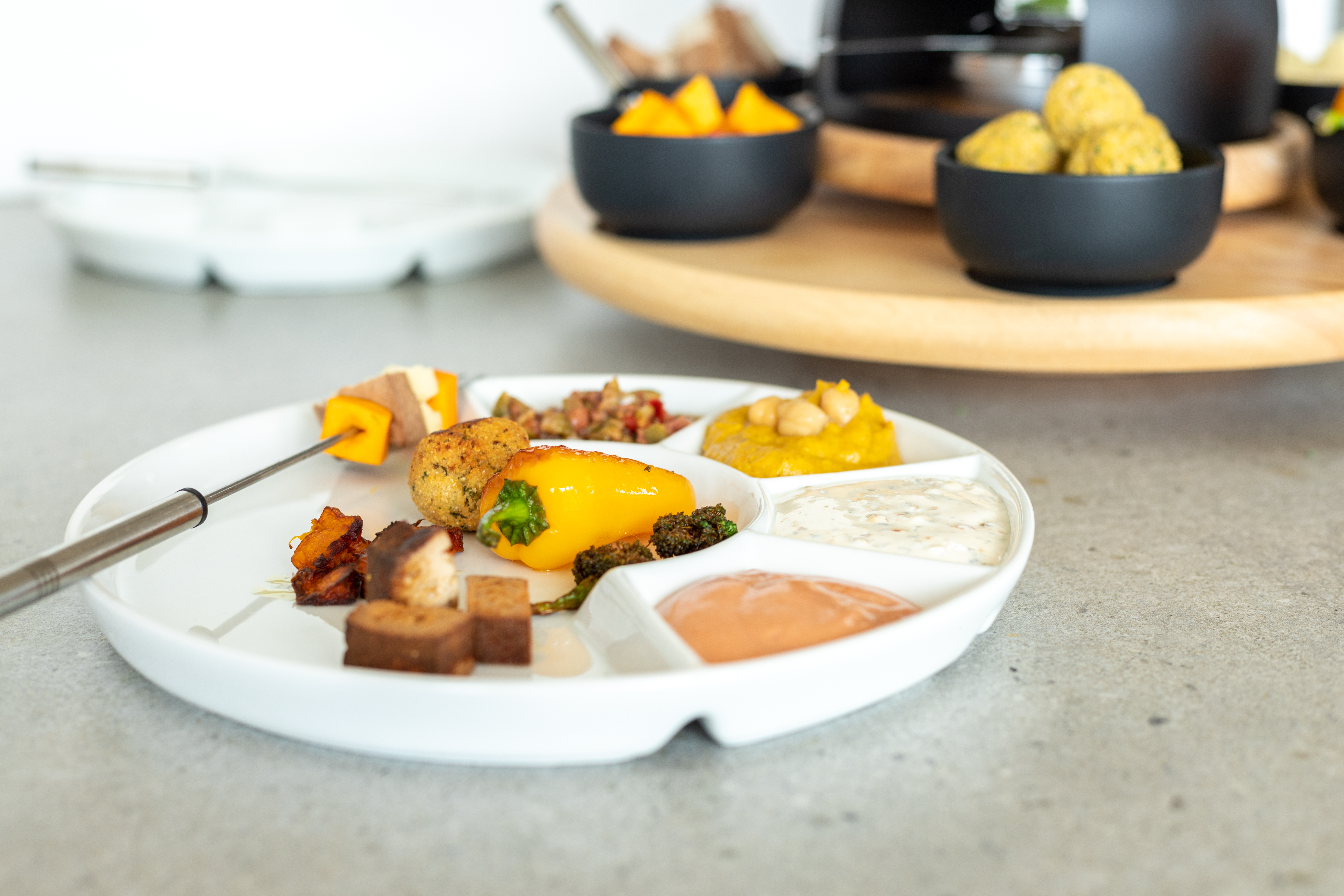 4x Fondueteller Cascatas Porzellan Weiß