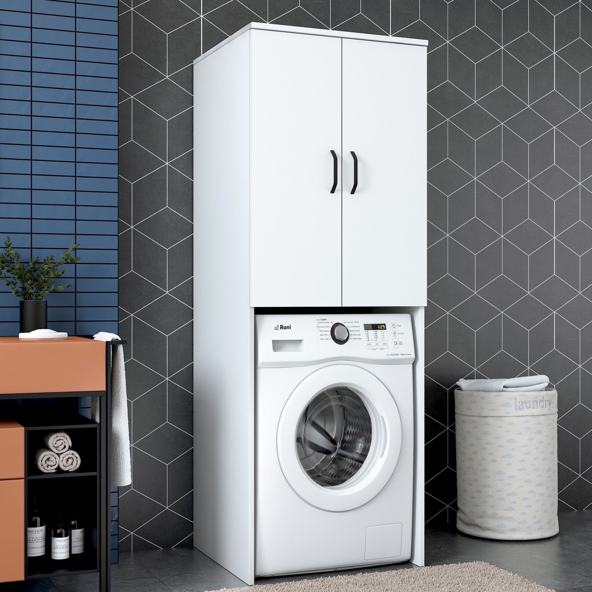 Washing machine cabinet White 62.5cm x 181.8cm