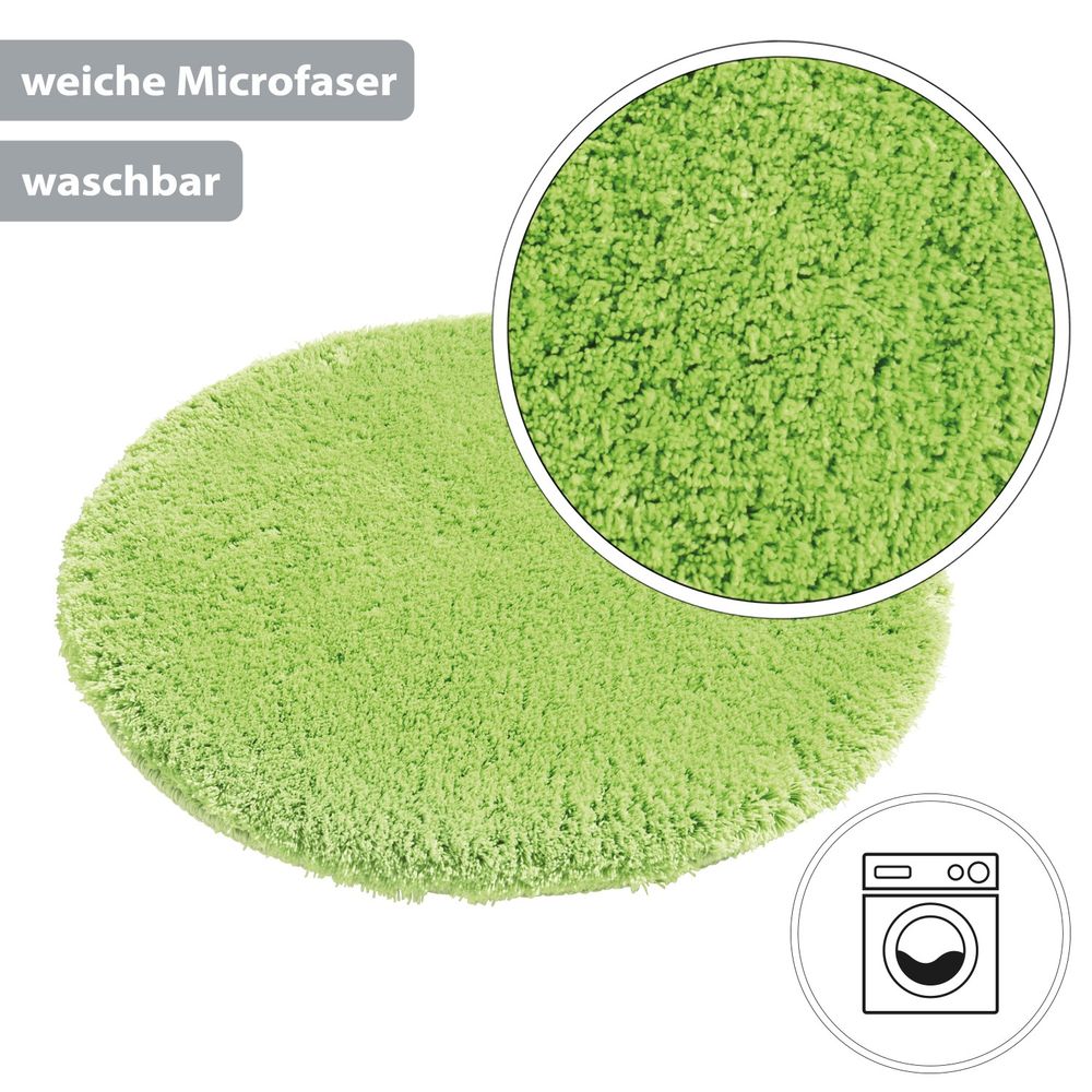 Flauschige Hochflor Badematte Rund Grün