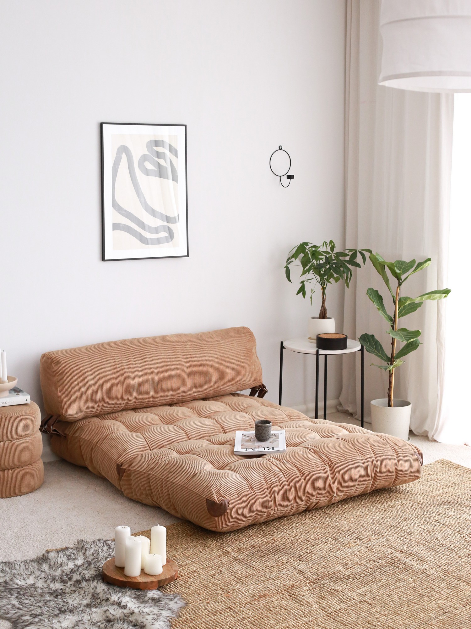 Fold Kadife 2 Schlafsofa 2-Sitzer Camel