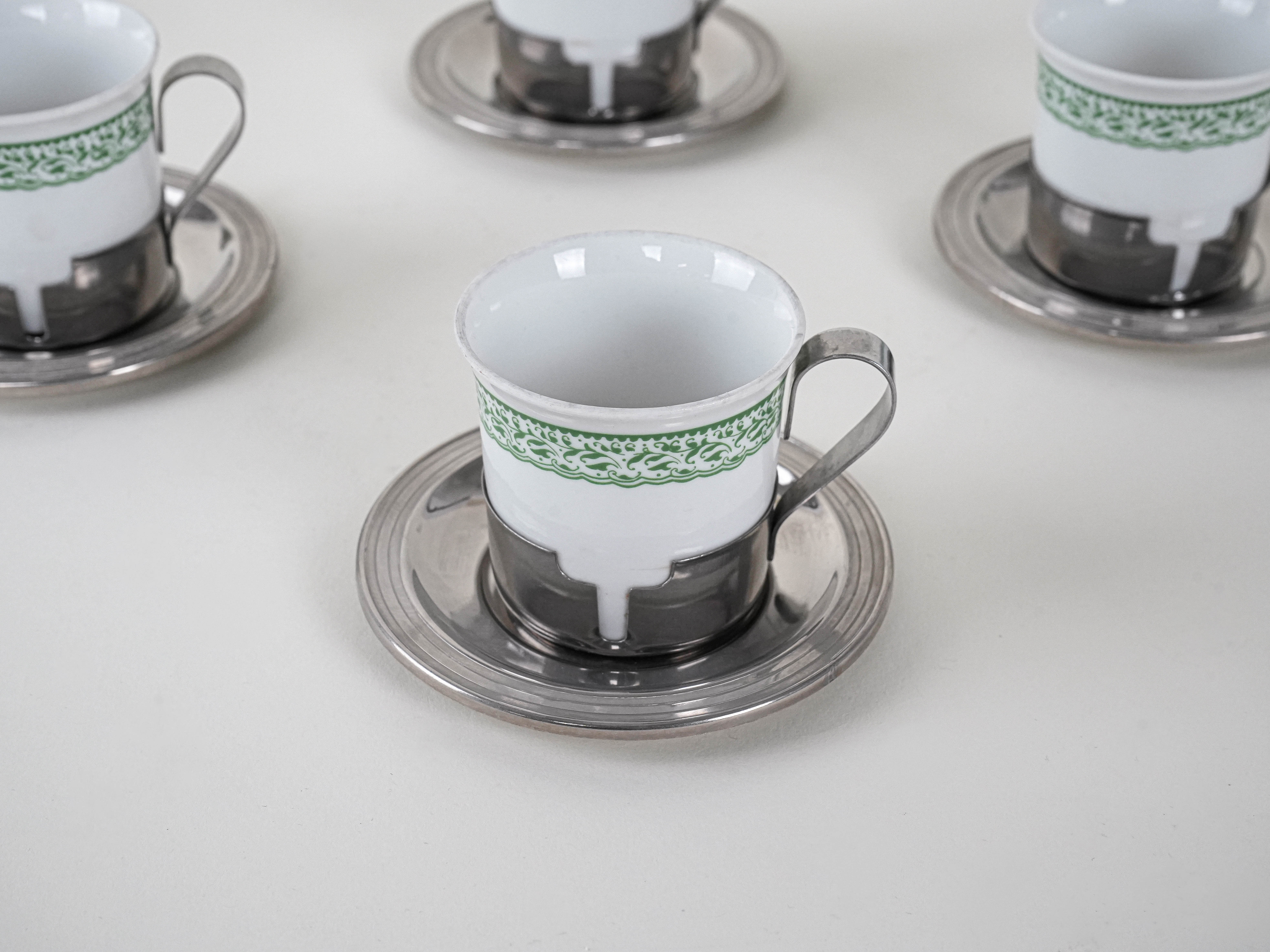Espresso cup set Porcelain Silver White 1980s