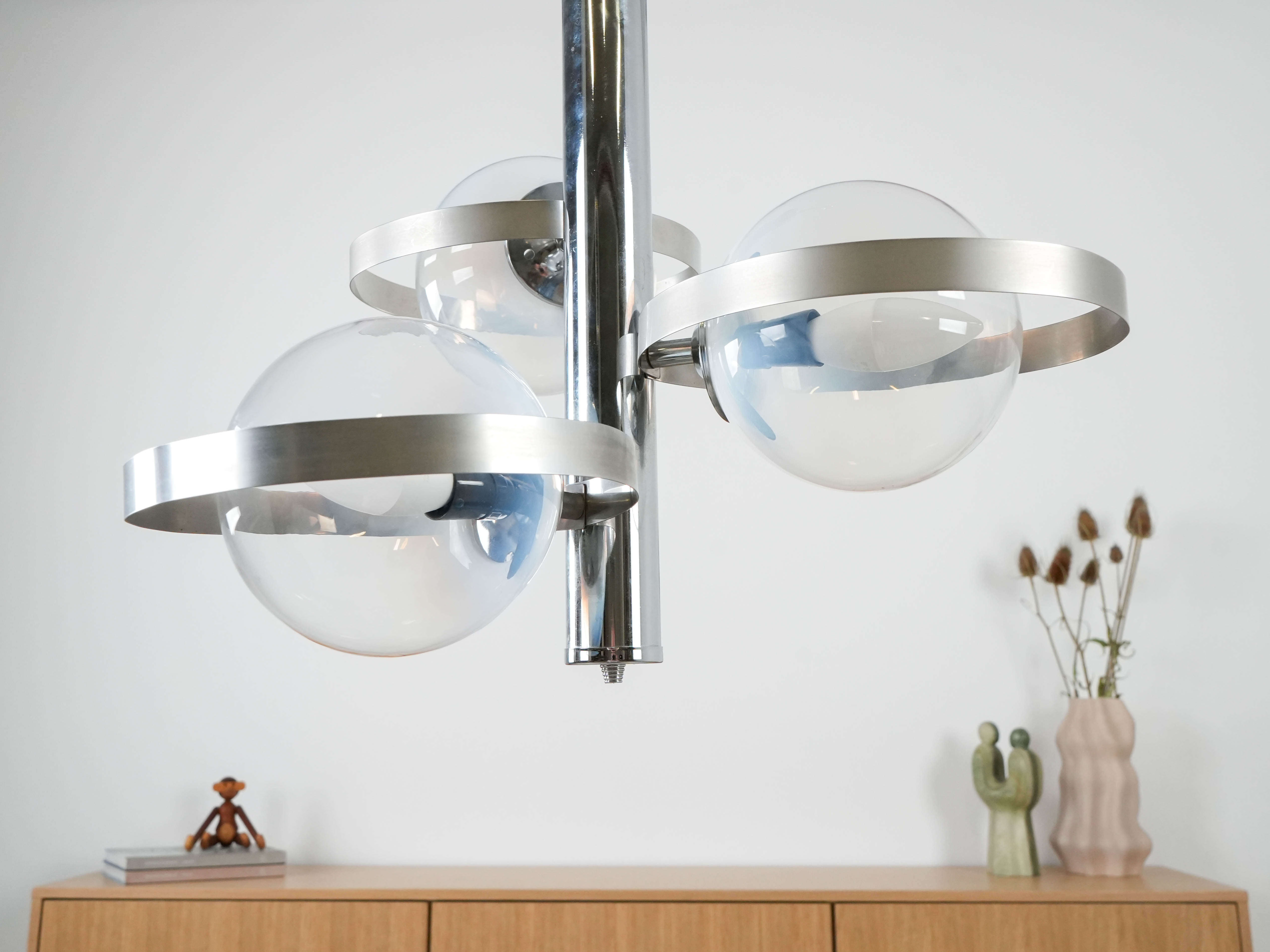 Space Age pendant lamp metal white 1970s