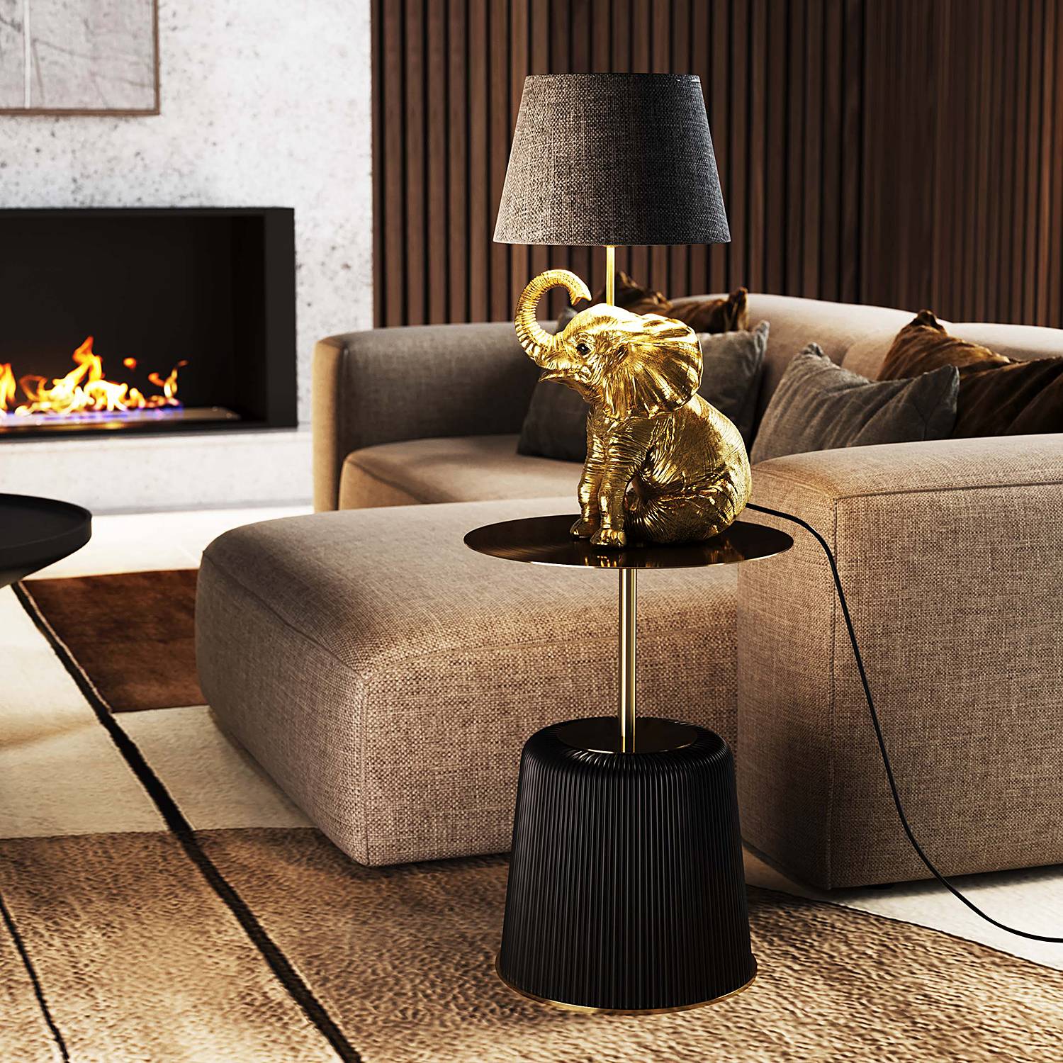 Table Lamp Happy Elephant Steel Black Gold