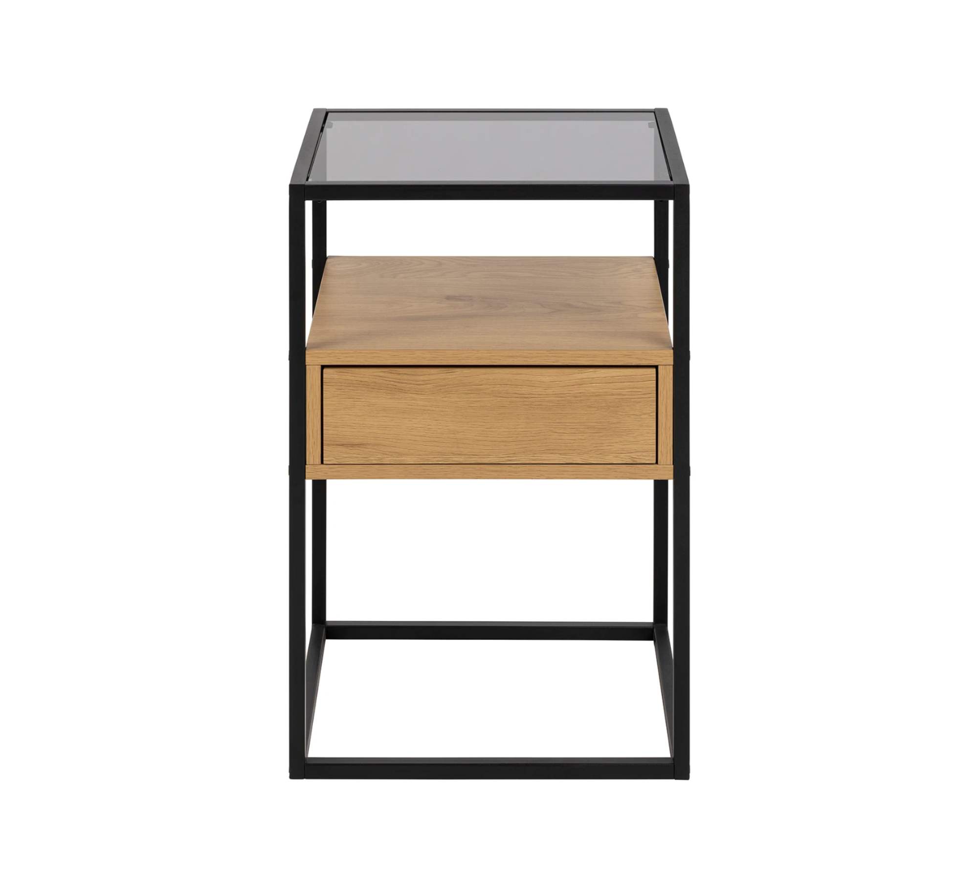 Nachtkommode Rauchglas Metall Wildeiche Dekor