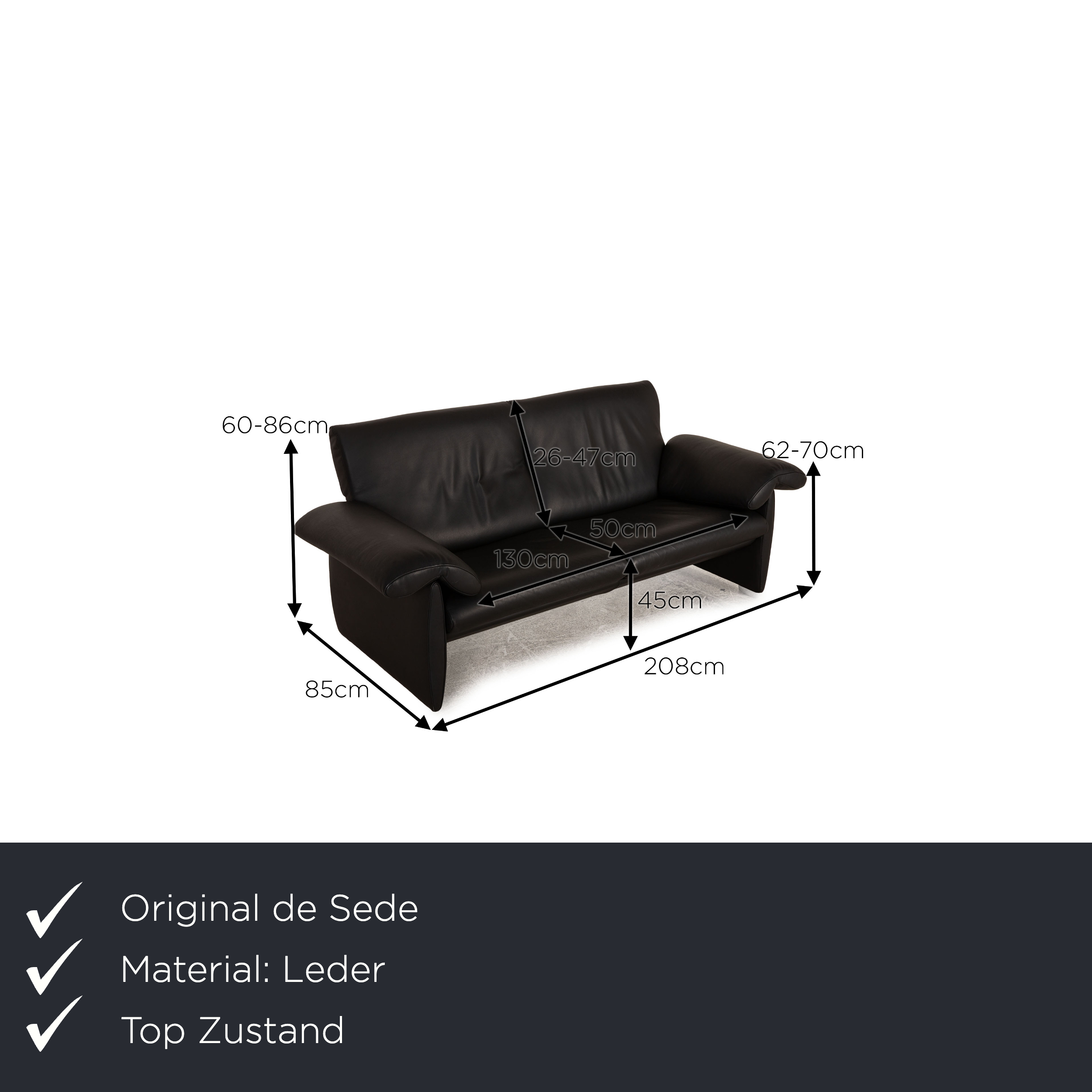 DS 10/23 Relax Sofa 2-Sitzer Leder Schwarz 