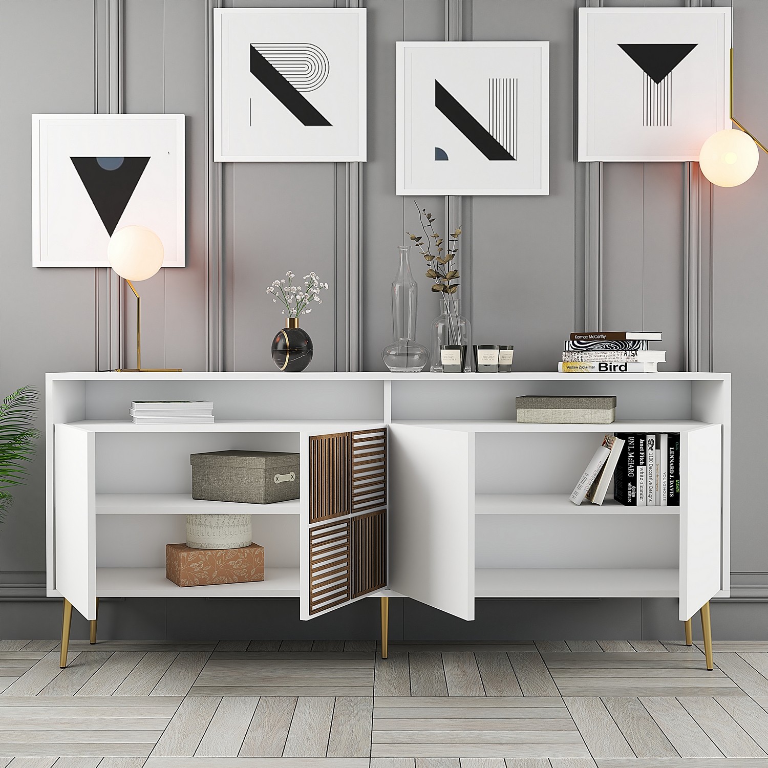 Milan Sideboard Weiß mit goldenen Details 180cm