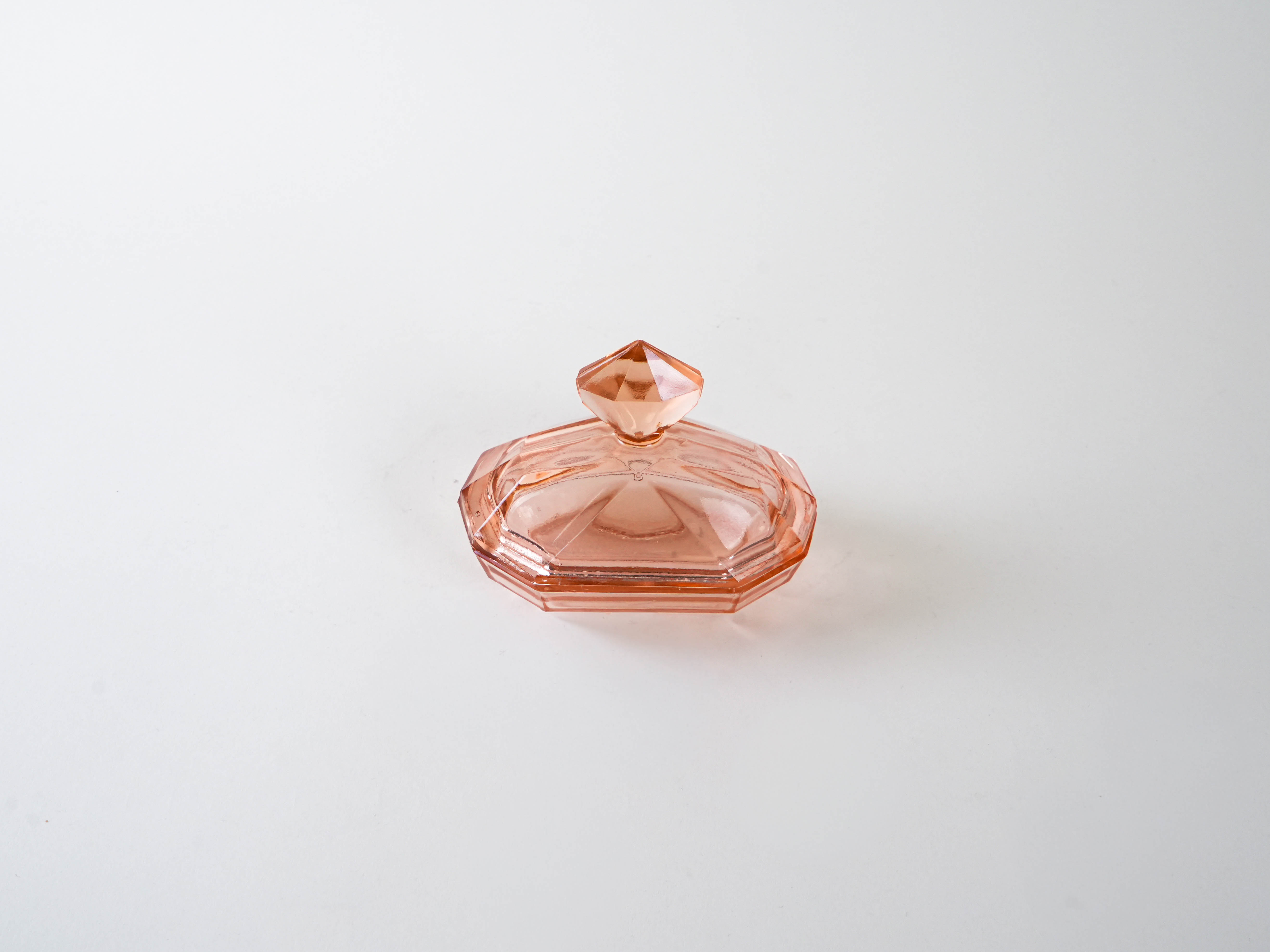Art deco Butter dish Glass Pink 1930s