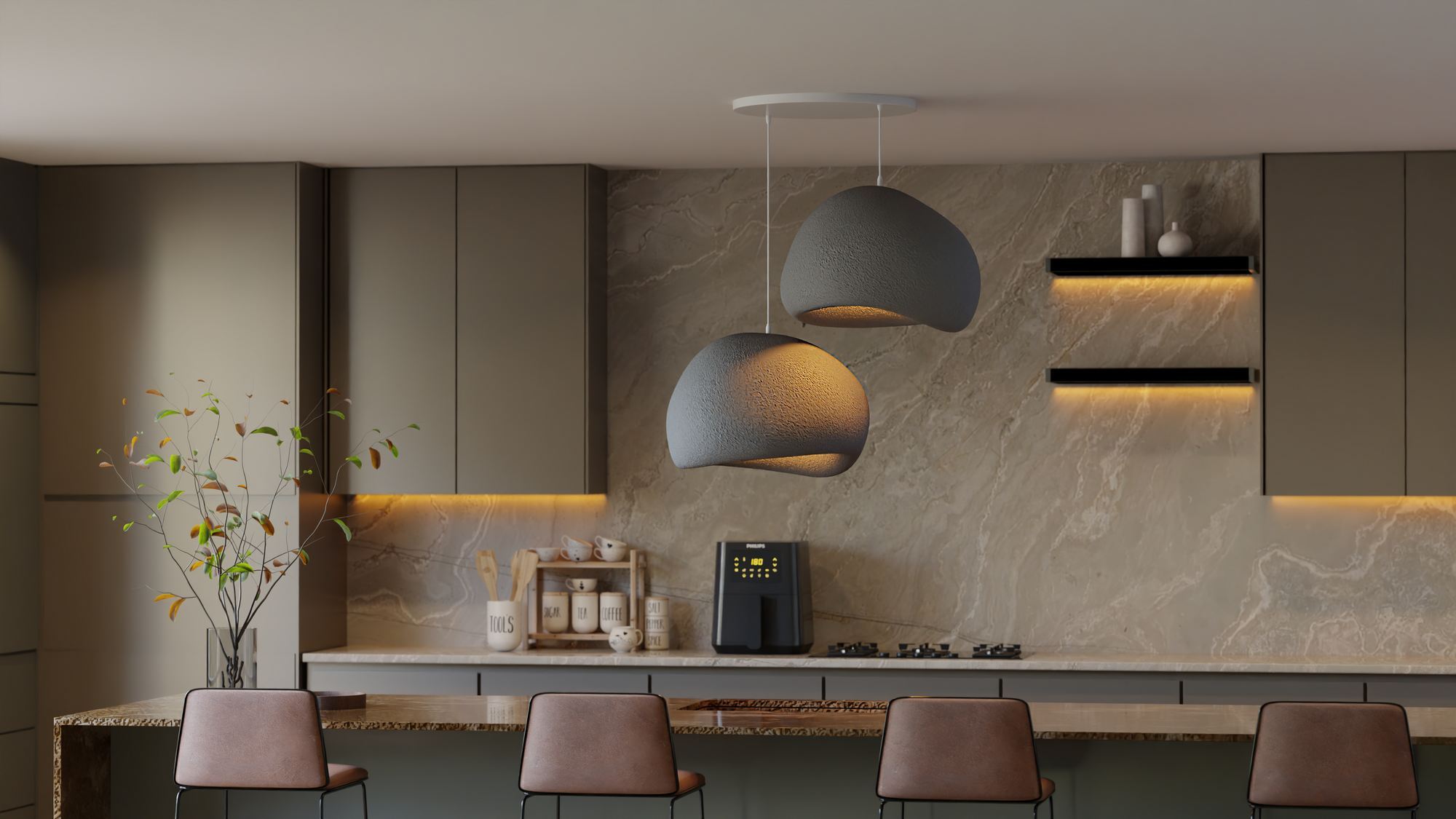 2-Flammig Wabi Sabi Barecasts Pendelleuchte Beton Grau