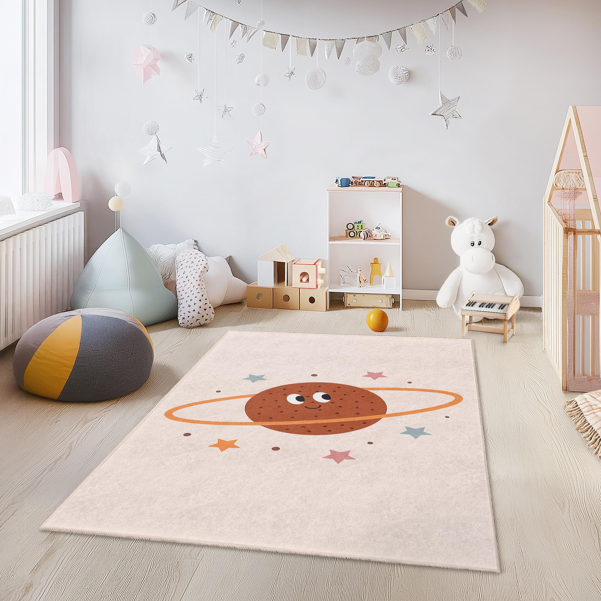 Planeten Kinderteppich Mehrfarbig 100x300 cm
