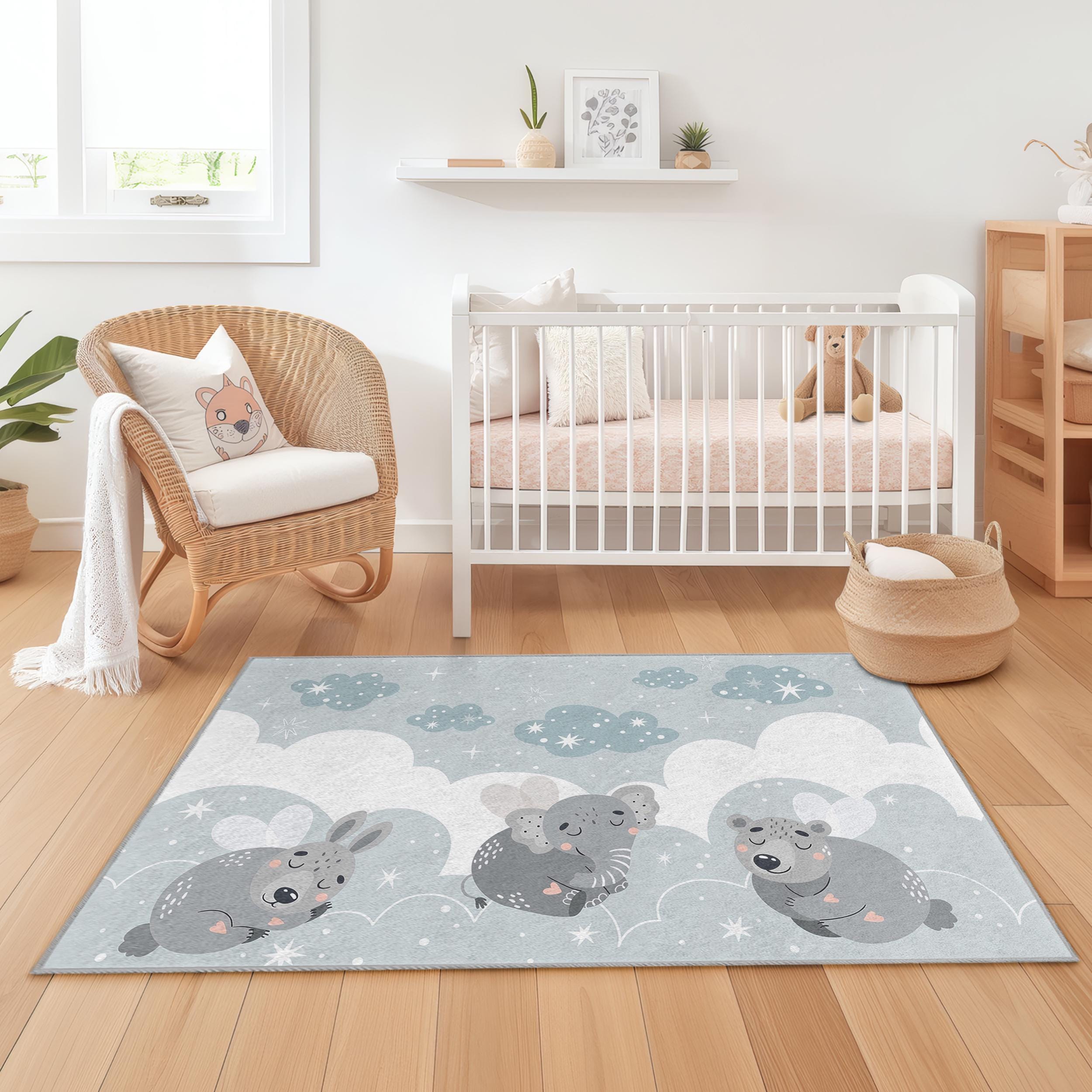 Tier- und Wolkenmuster Kinderteppich Mehrfarbig 100×200 cm