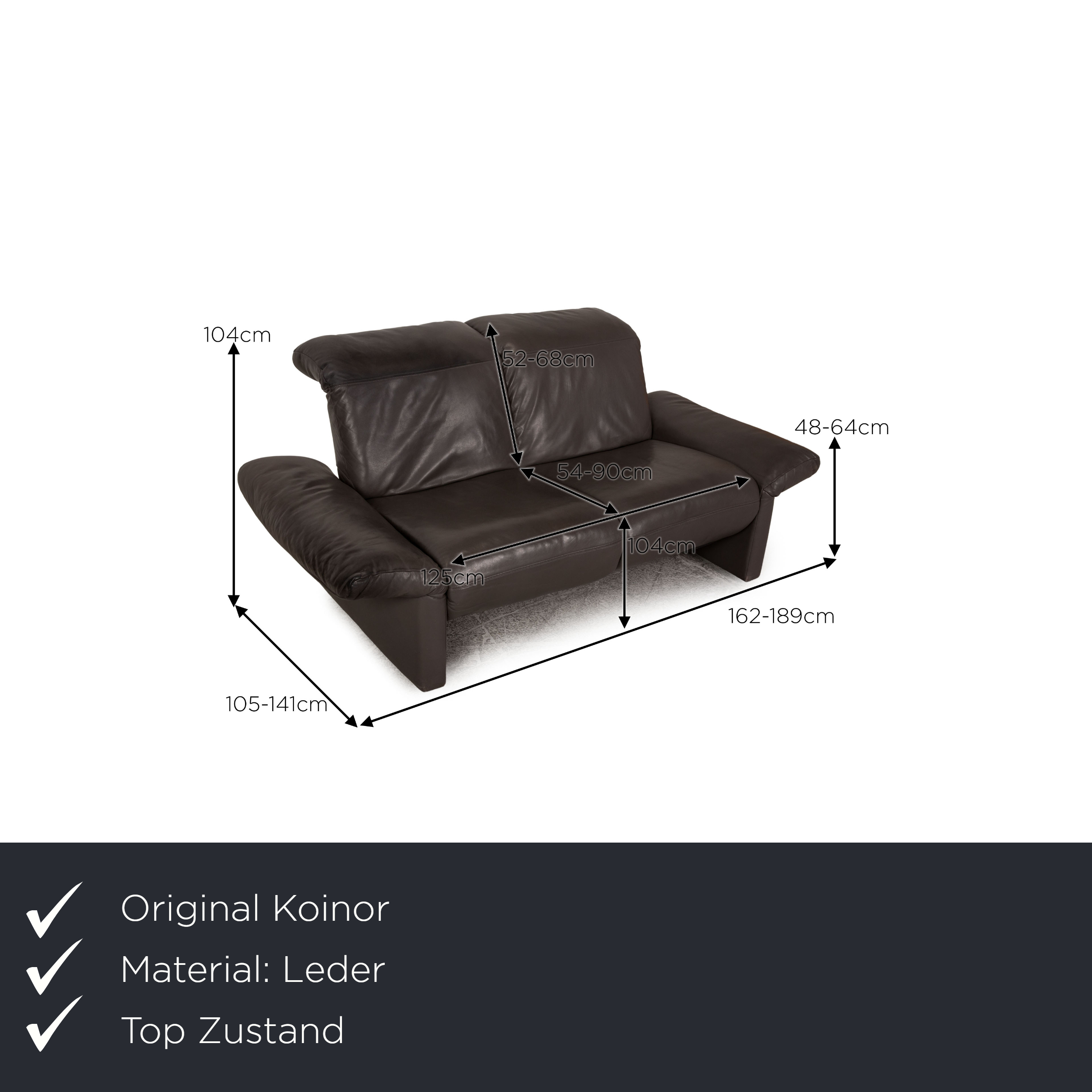Enzo Sofa 2-Sitzer mit Liegefunktion Leder Anthrazit 