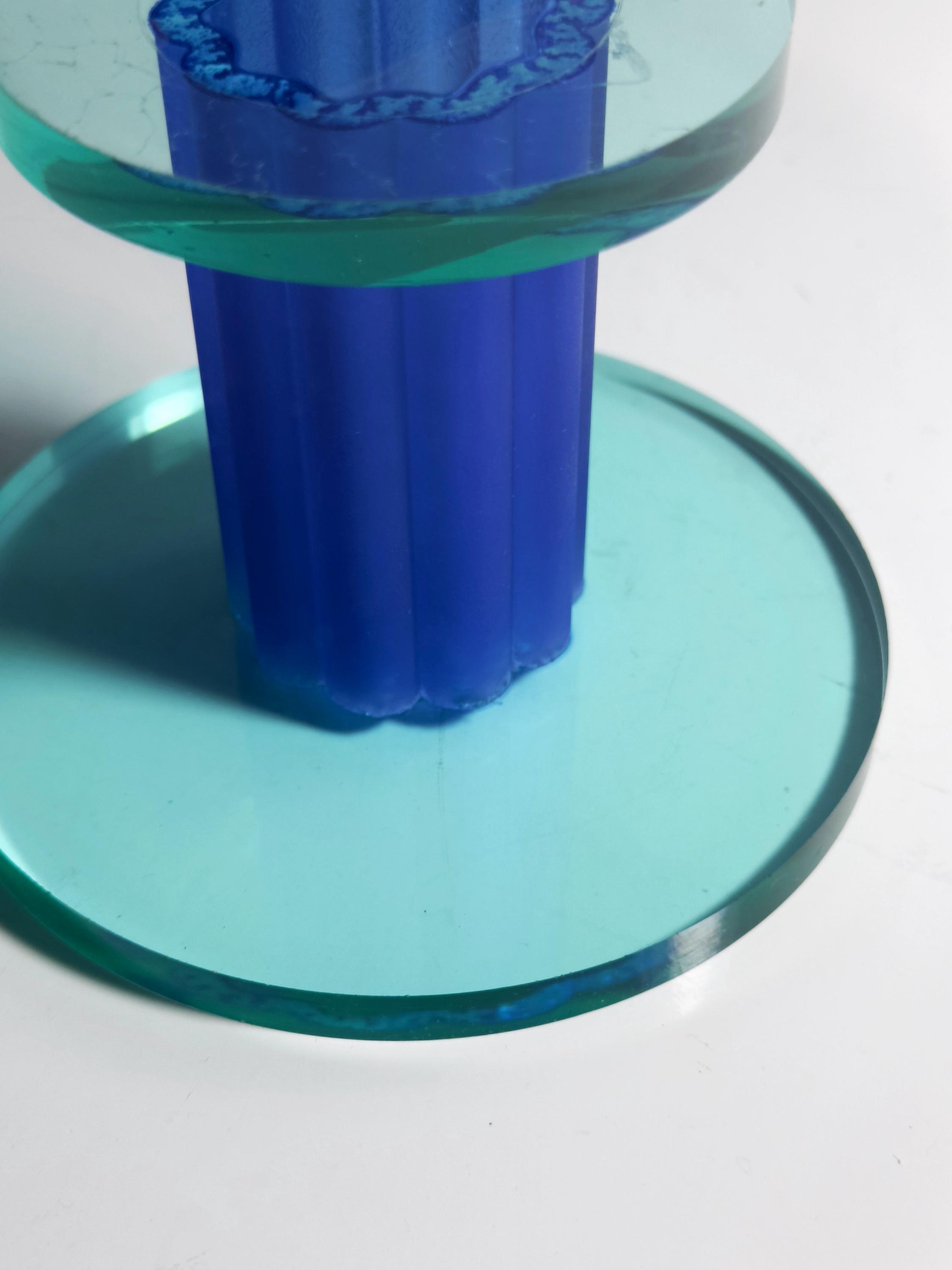 Vintage cake plate glass blue 80s