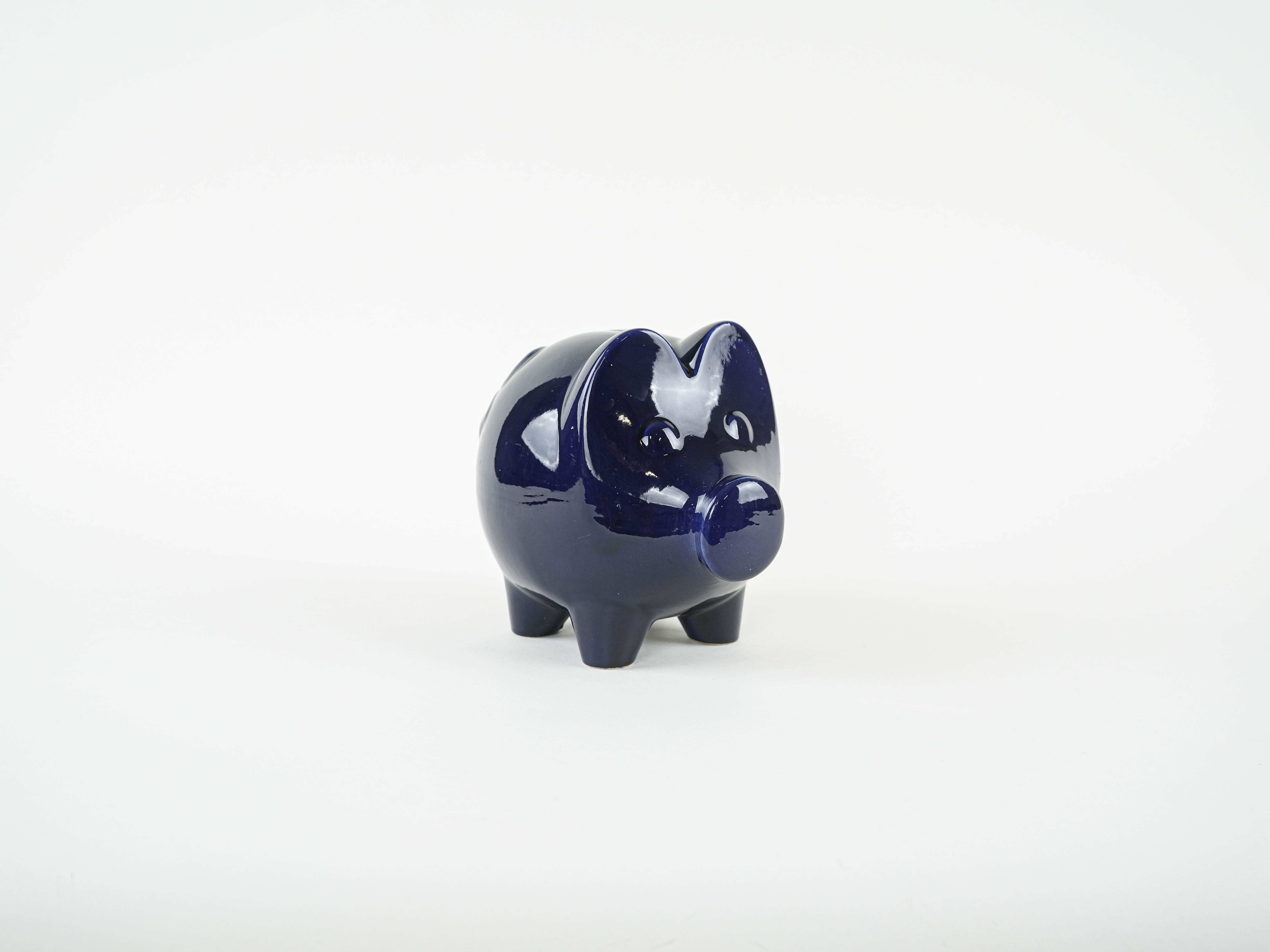 Piggy Bank Navy Blue 1970s