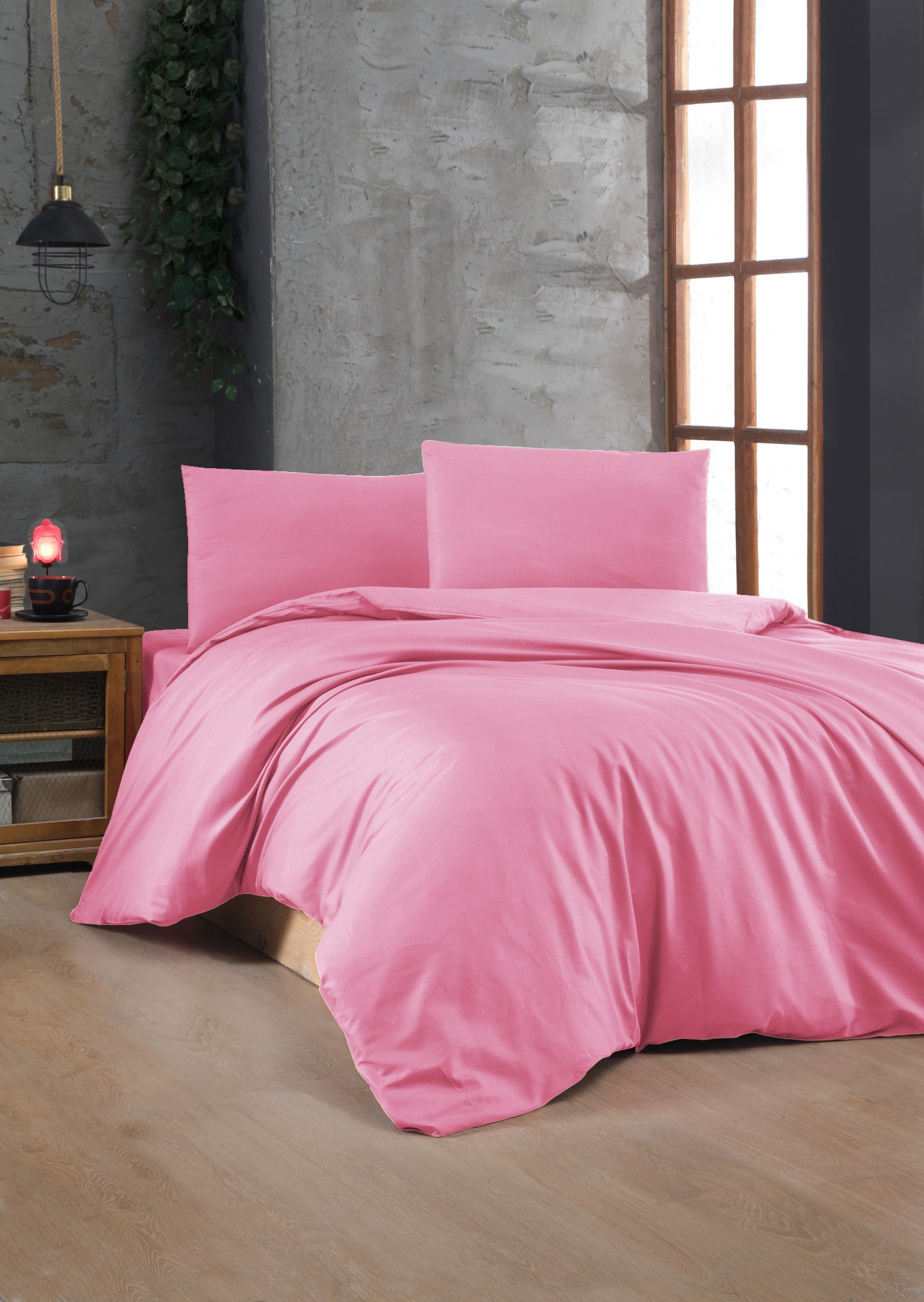 Bett- & Kopfkissenbezug Baumwolle Pink 135cm x 200cm