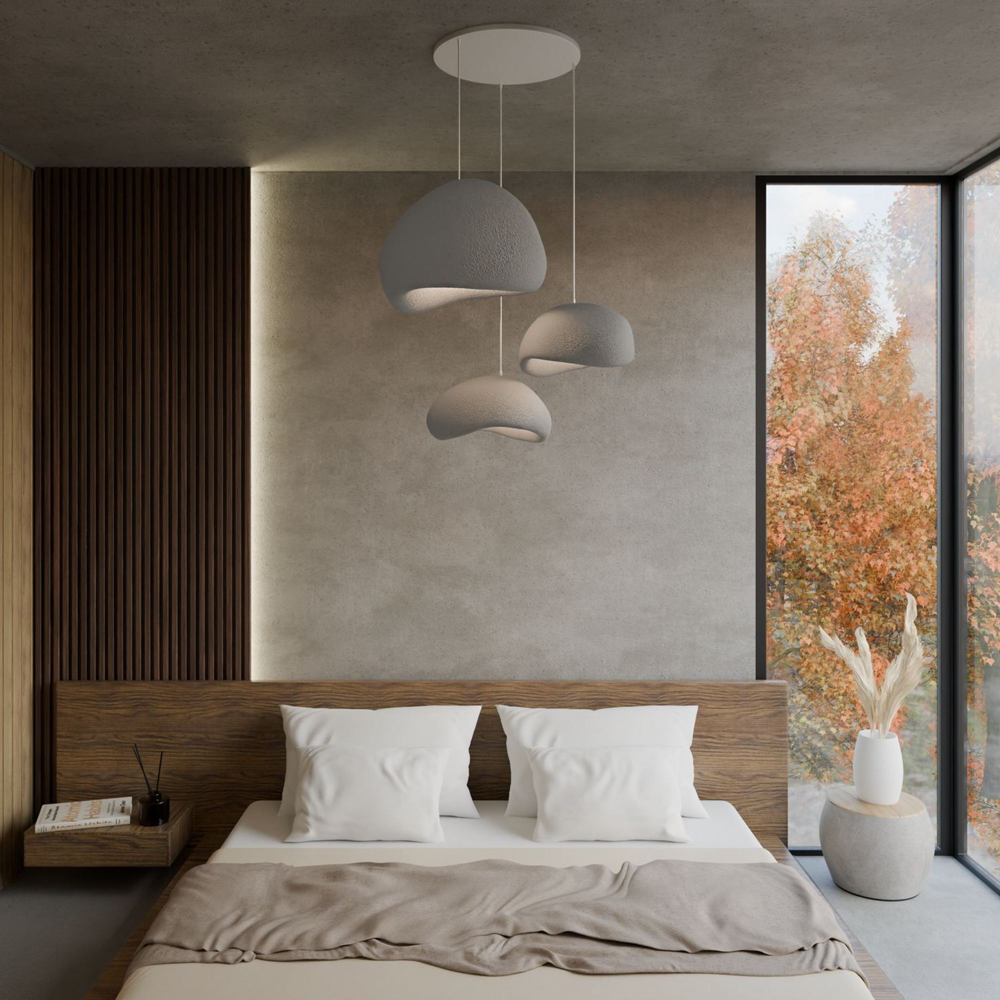 3-Flammig Wabi Sabi Stillforms Pendelleuchte Beton Grau