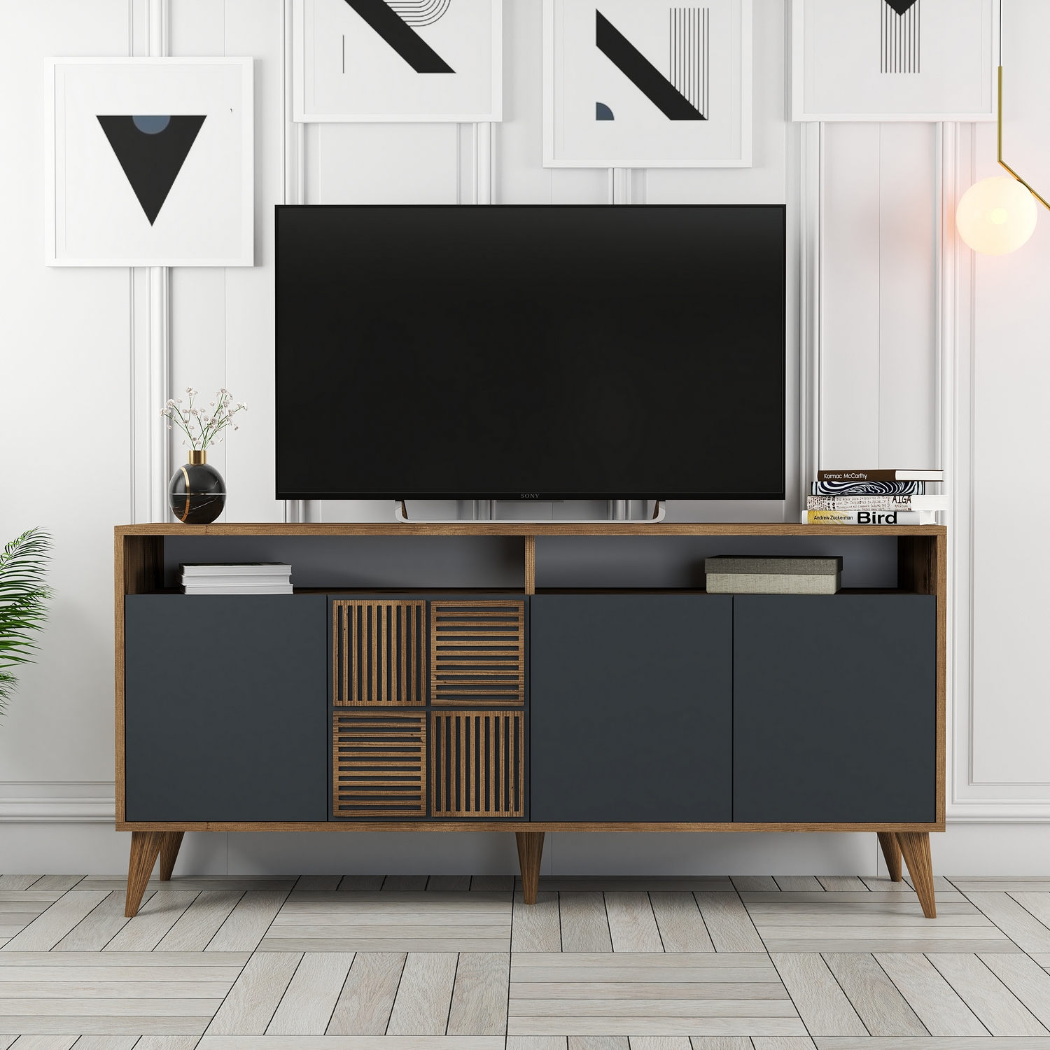 Milan Sideboard Walnussbraun Anthrazit 160cm