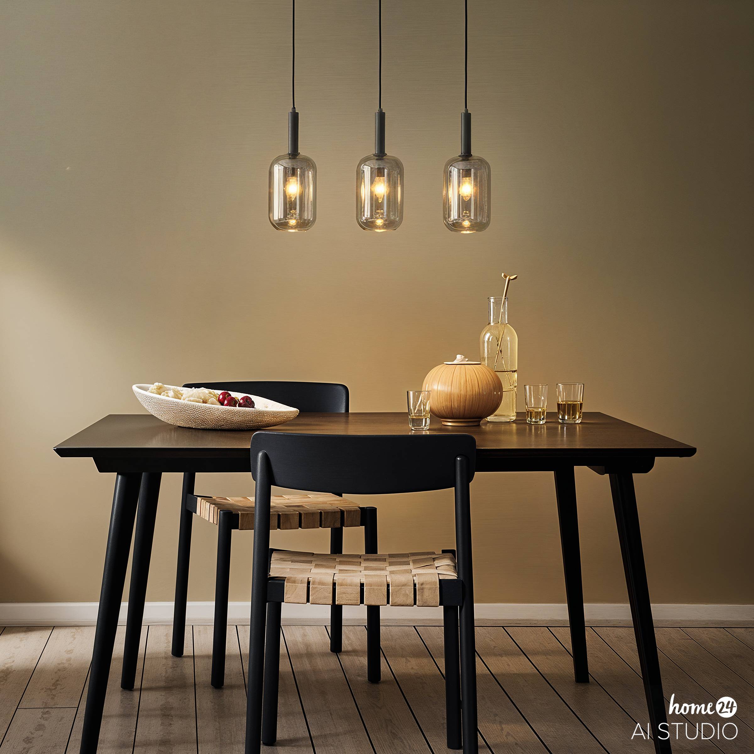 Mome Typ A Pendelleuchte  3-flammig Rauchglas Eisen Schwarz