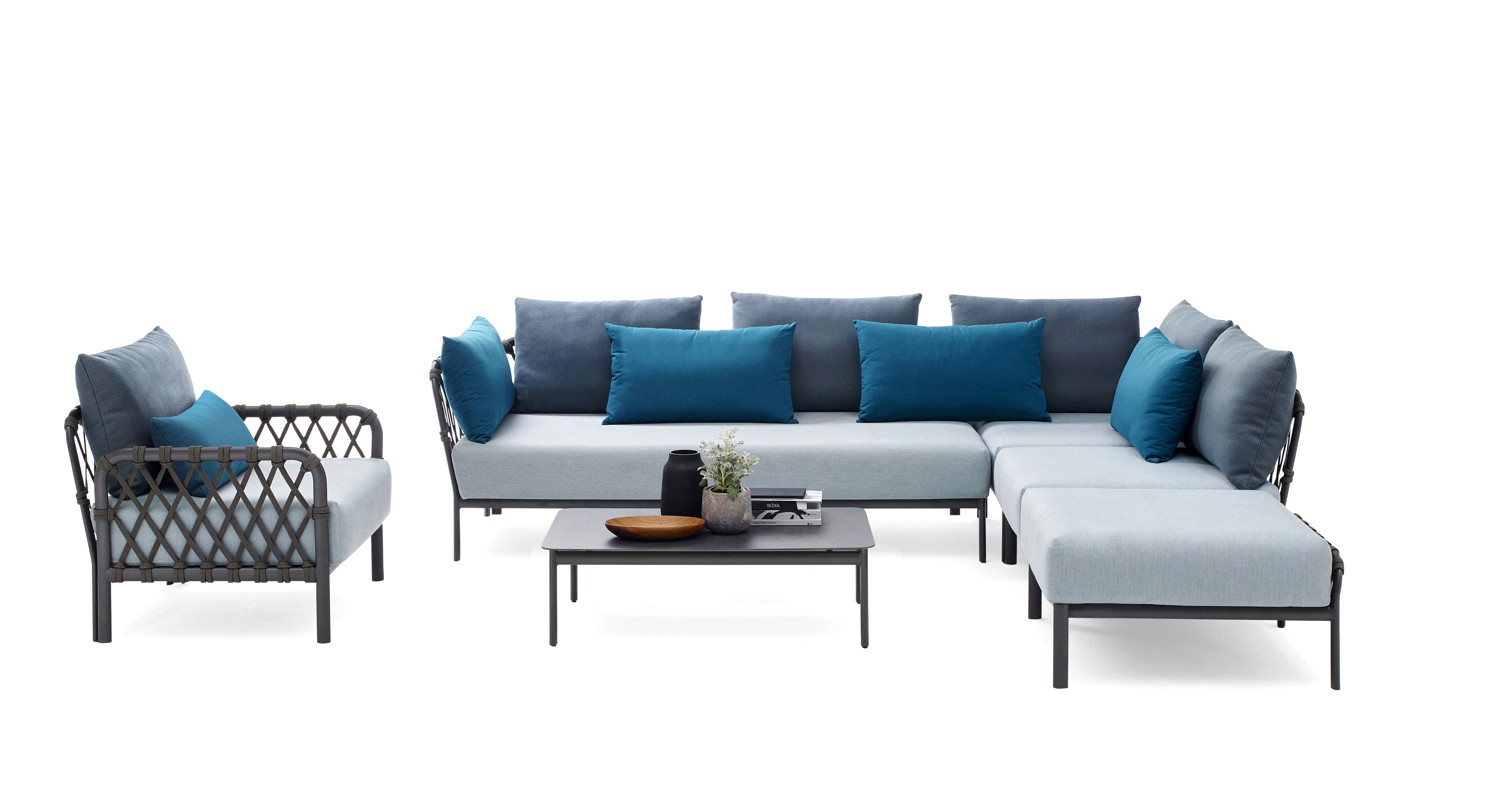 Caro Garten Lounge-Set Anthrazit Blau