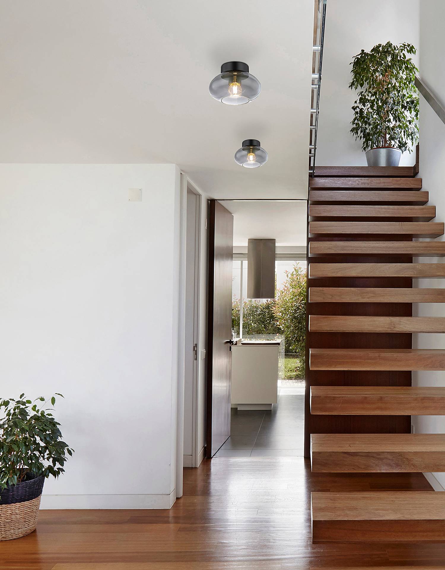 1-Flammig Shaun Deckenleuchte Rauchglas Eisen Schwarz 