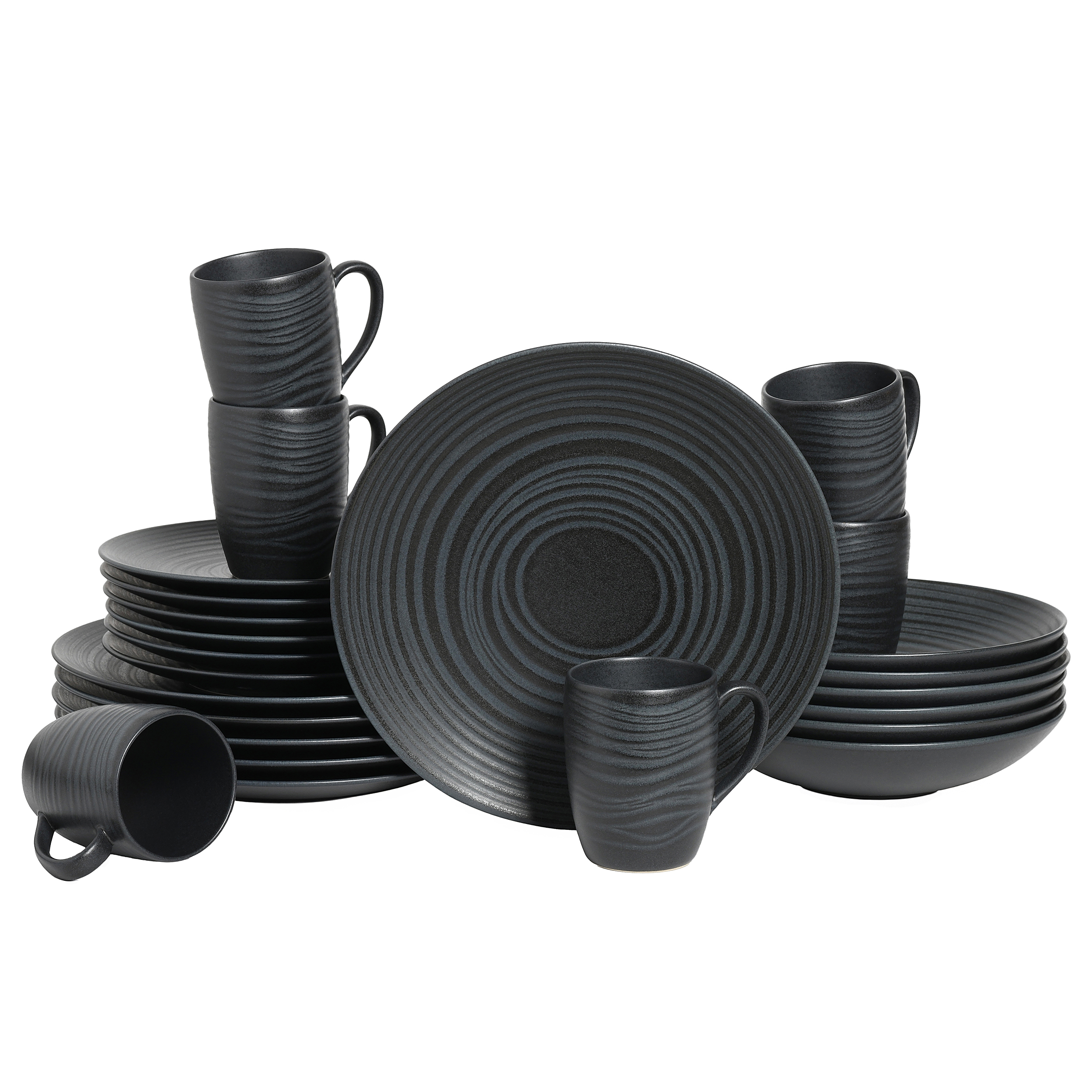 24x Kombiservice Lava Stone Keramik Schwarz