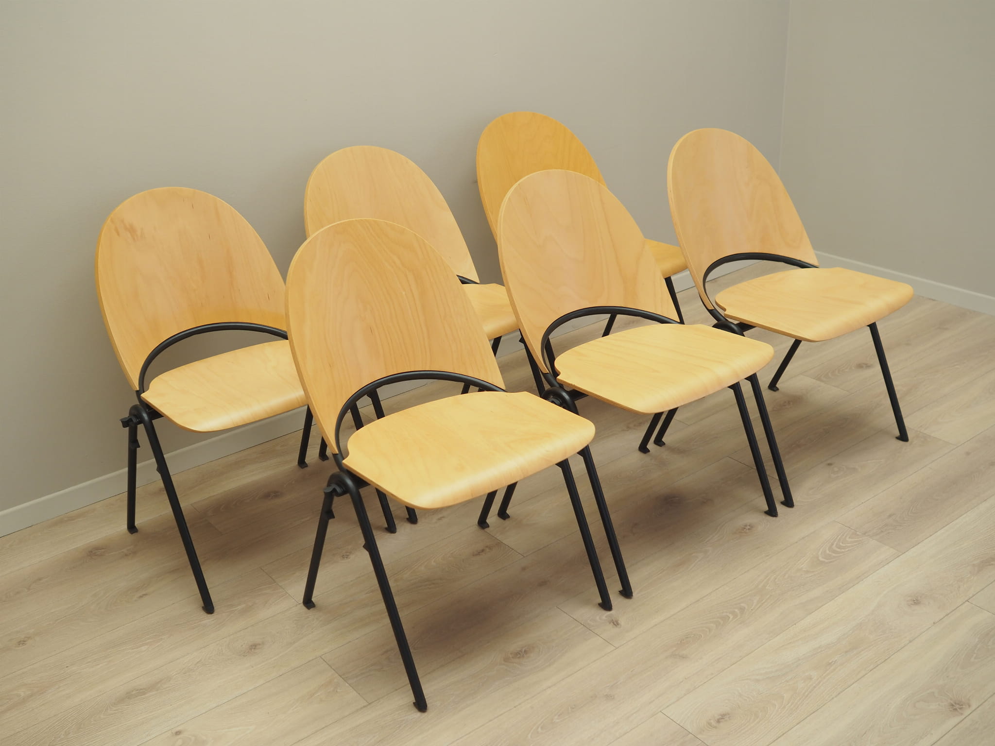 6x Vintage Chair Wood Metal Brown 1970s