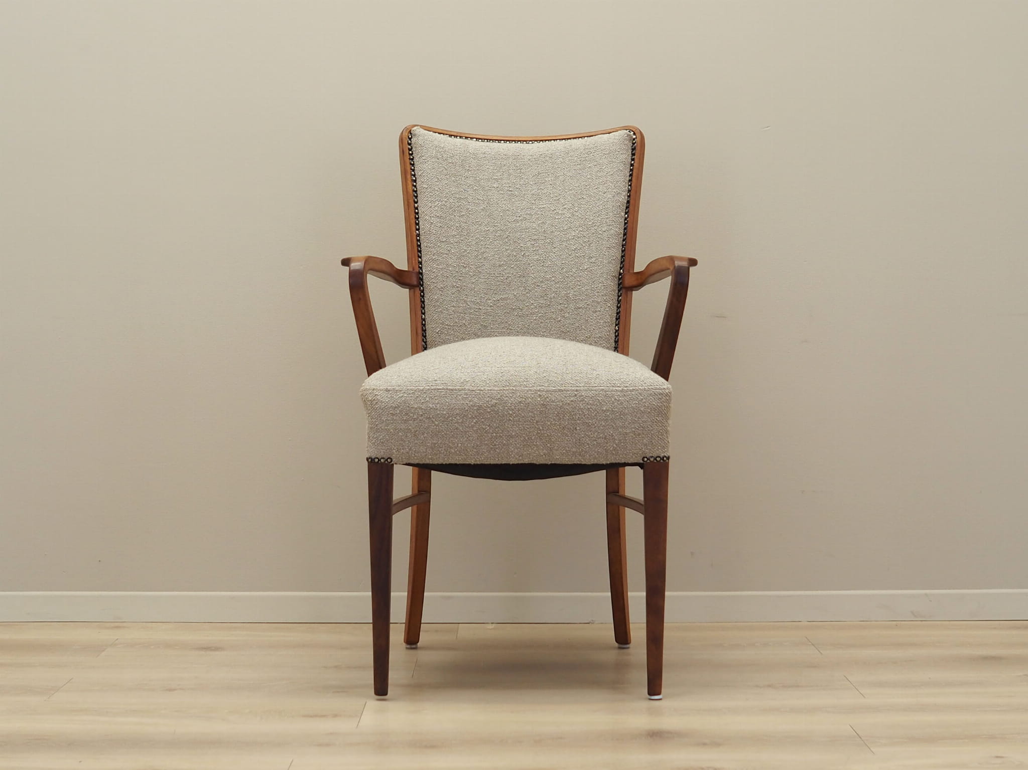 Vintage Chair Walnut Wood Textile Gray 1970s