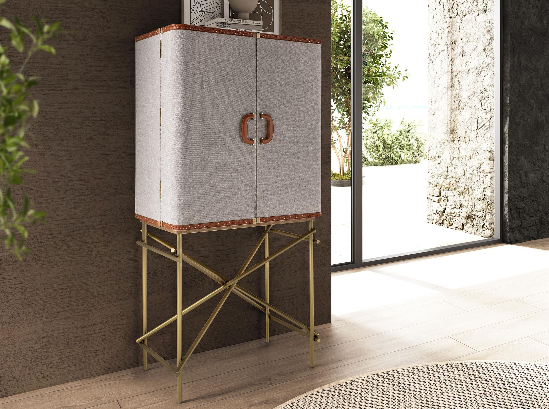 Sideboard aus Stoff und Walnussholz 3272