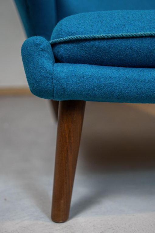 Vintage Hans J. Wegner Papabär Stuhl Textil Holz Blau