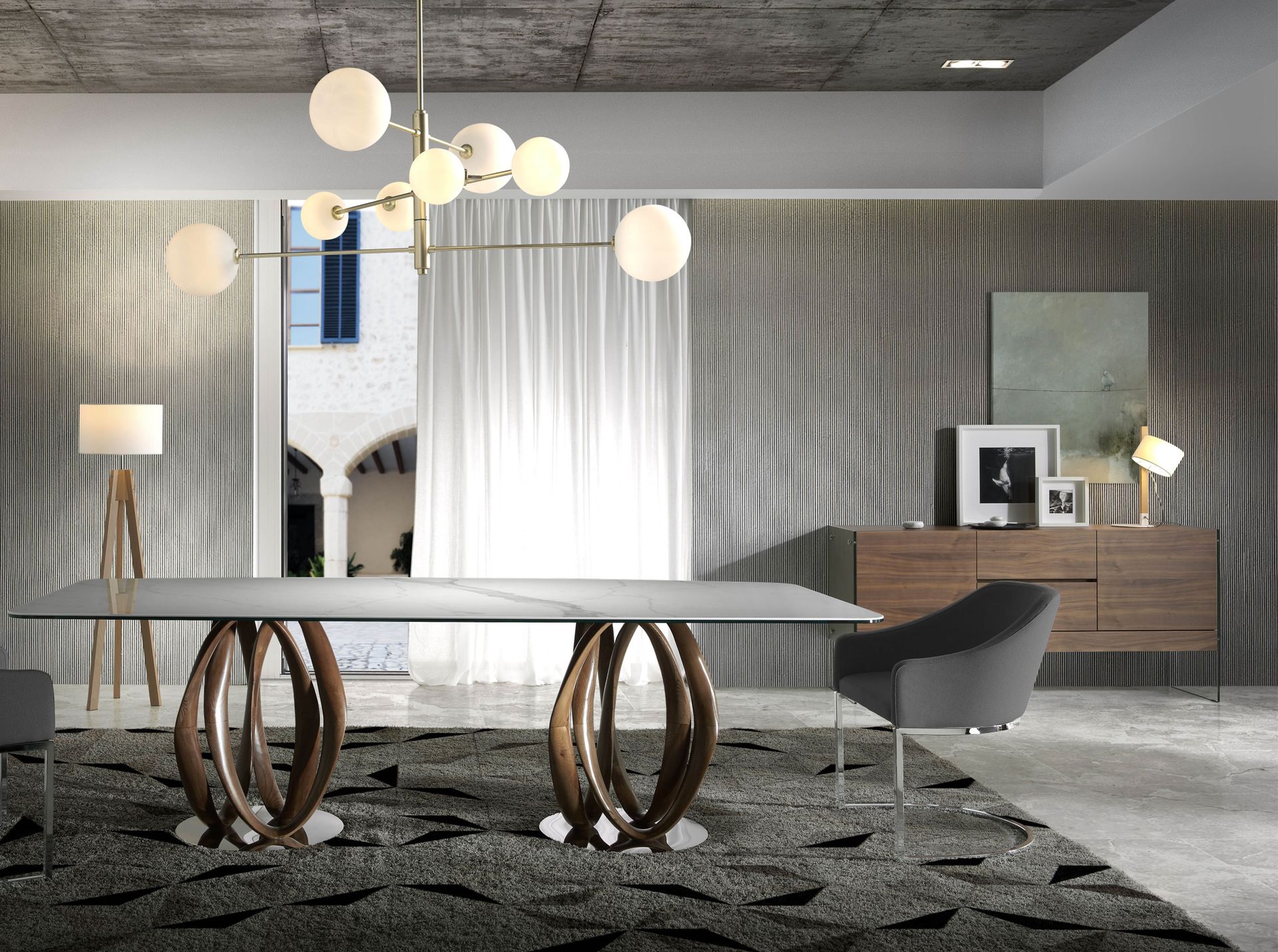 Sideboard Walnut veneer Glass Brown